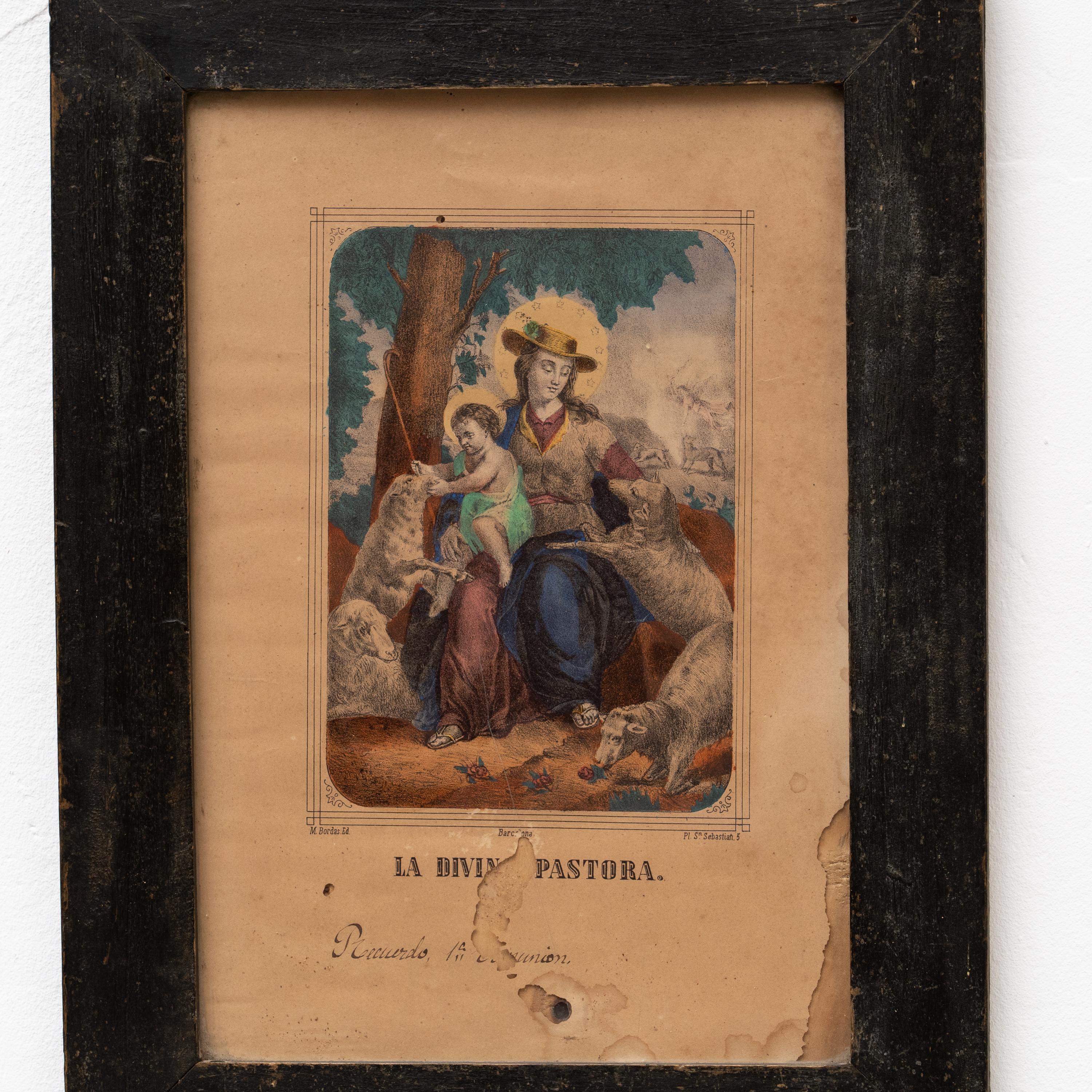 Colorful Framed Print of Divine Pastora, circa 1940 In Good Condition For Sale In Barcelona, Barcelona