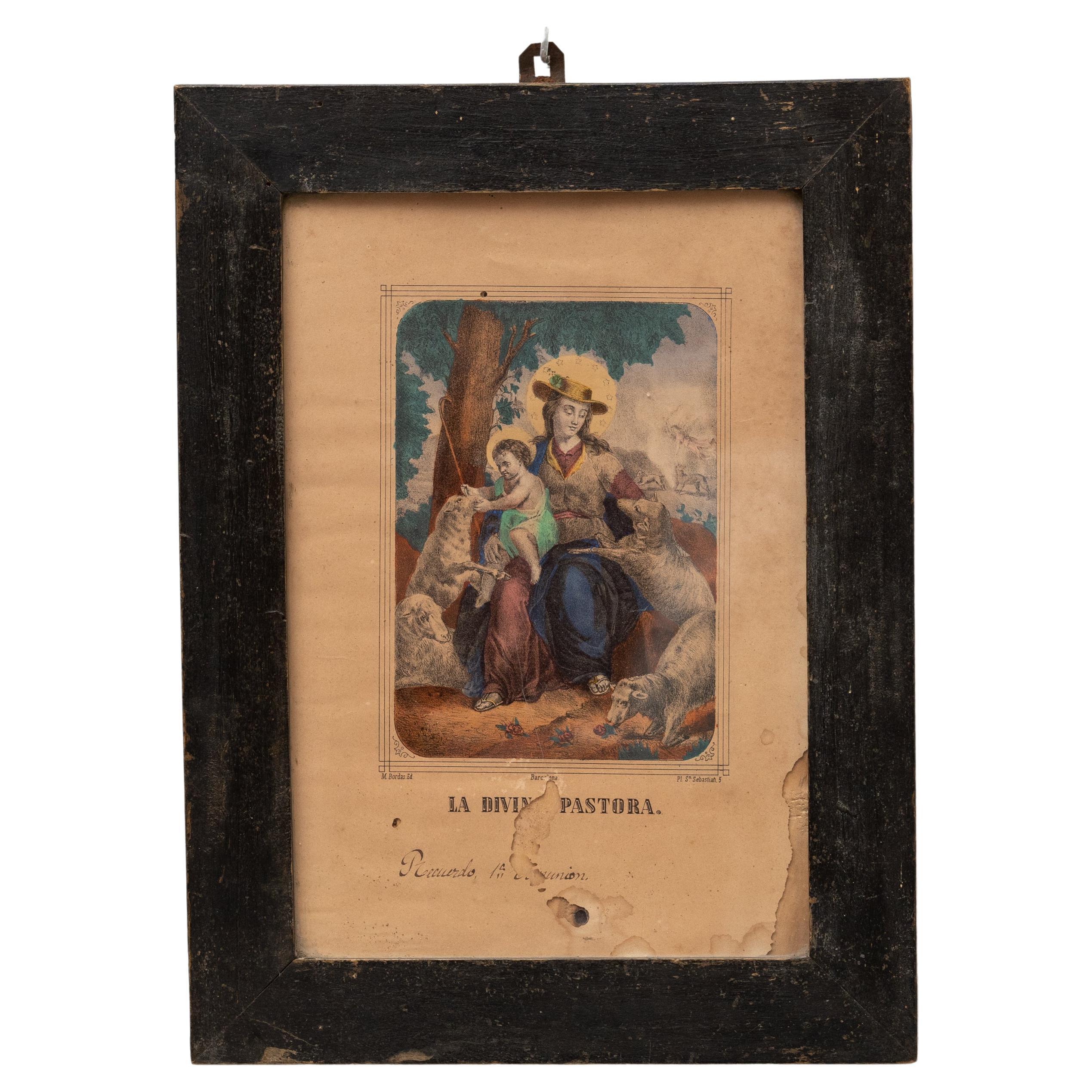 Colorful Framed Print of Divine Pastora, circa 1940