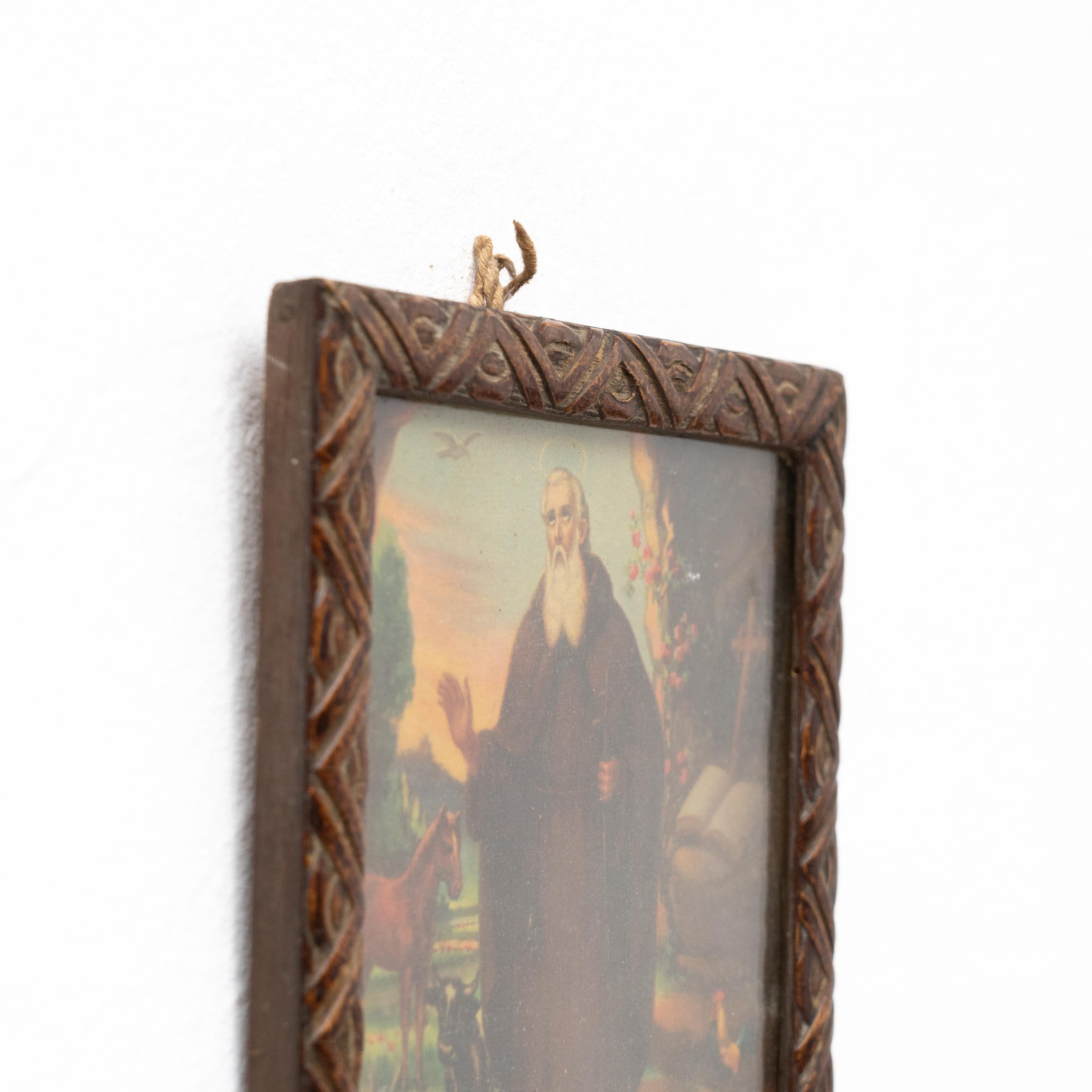 Mid-20th Century Colorful Framed Print of Saint Anthony by Unknown Artist, circa 1940 For Sale
