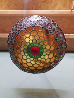 Colorful French Stained Glass Pendant with Rainbow Colors, 1st half 20th century