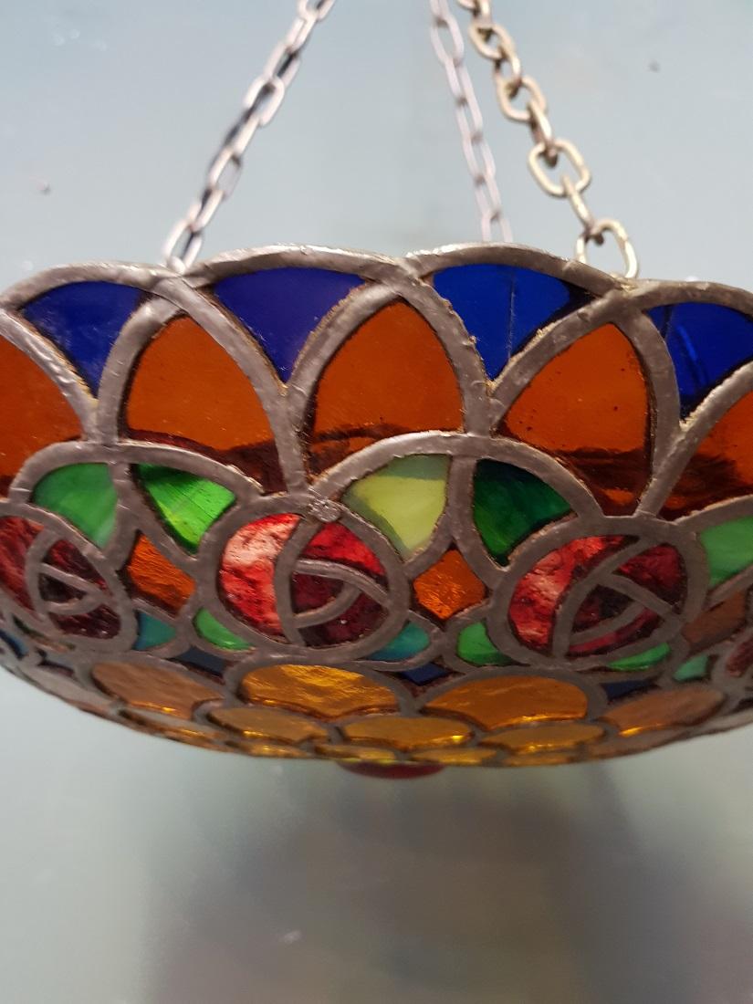 Colorful French Stained Glass Pendant with Rainbow Colors, 1st half 20th century In Good Condition For Sale In Raalte, NL