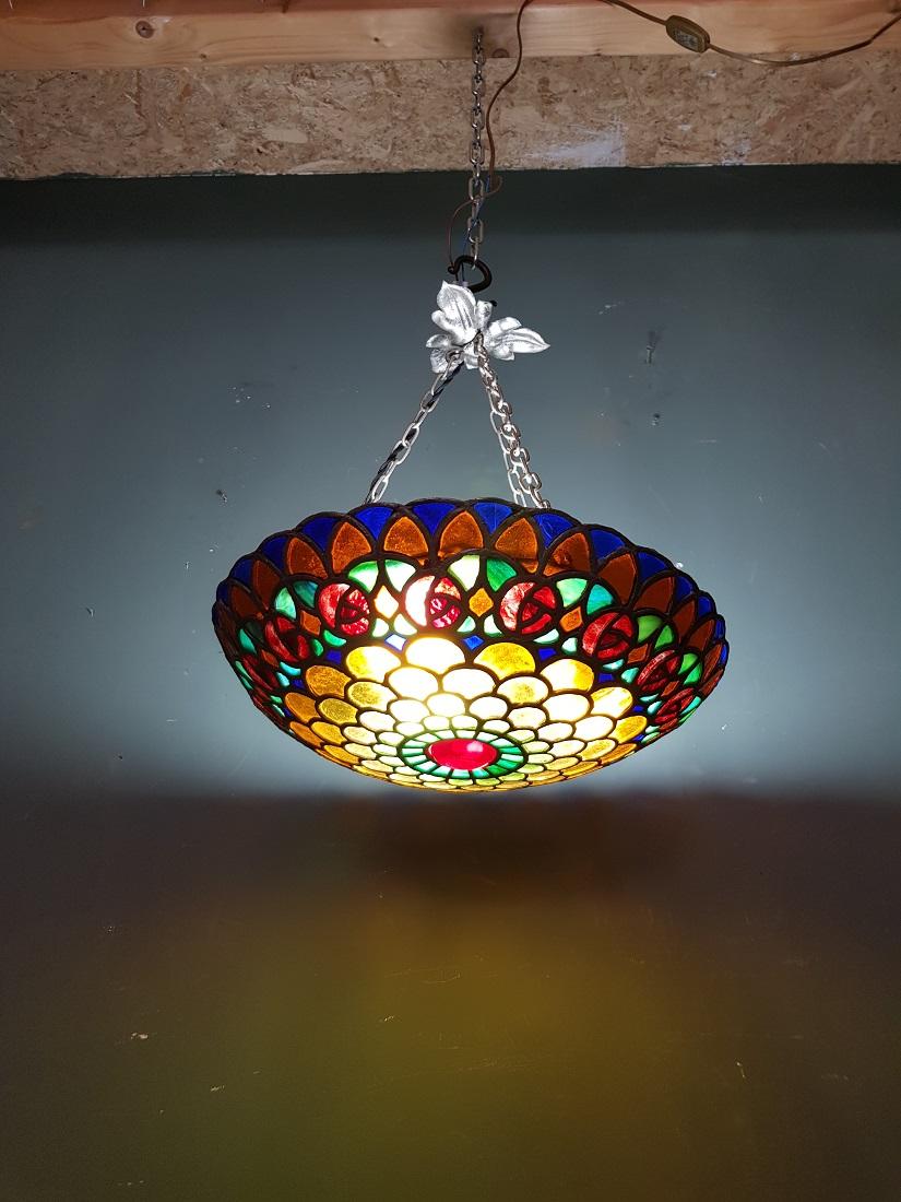 Colorful French Stained Glass Pendant with Rainbow Colors, 1st half 20th century For Sale 1