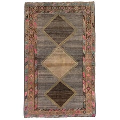 Colorful & Funky Persian Gabbeh Rug, Gray Field, Hot Pink Accents, Diamond Field