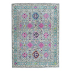 Colorful Fusion Kazak Geometric Design Pure Wool Hand Knotted Rug