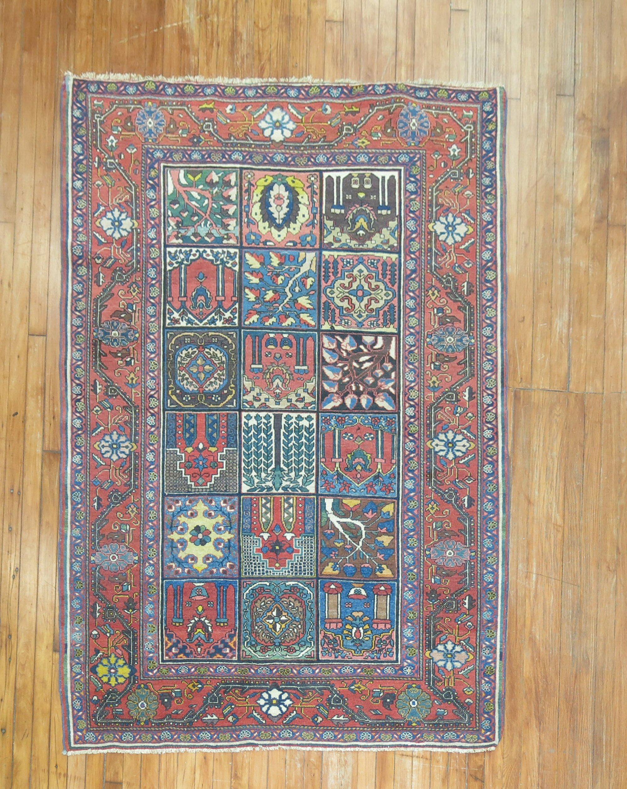 An early 20th Century Fine Senneh Bakhtiari rug with a compelling all over garden box design throughout.

Measures: 4.9'' x 6.7''.