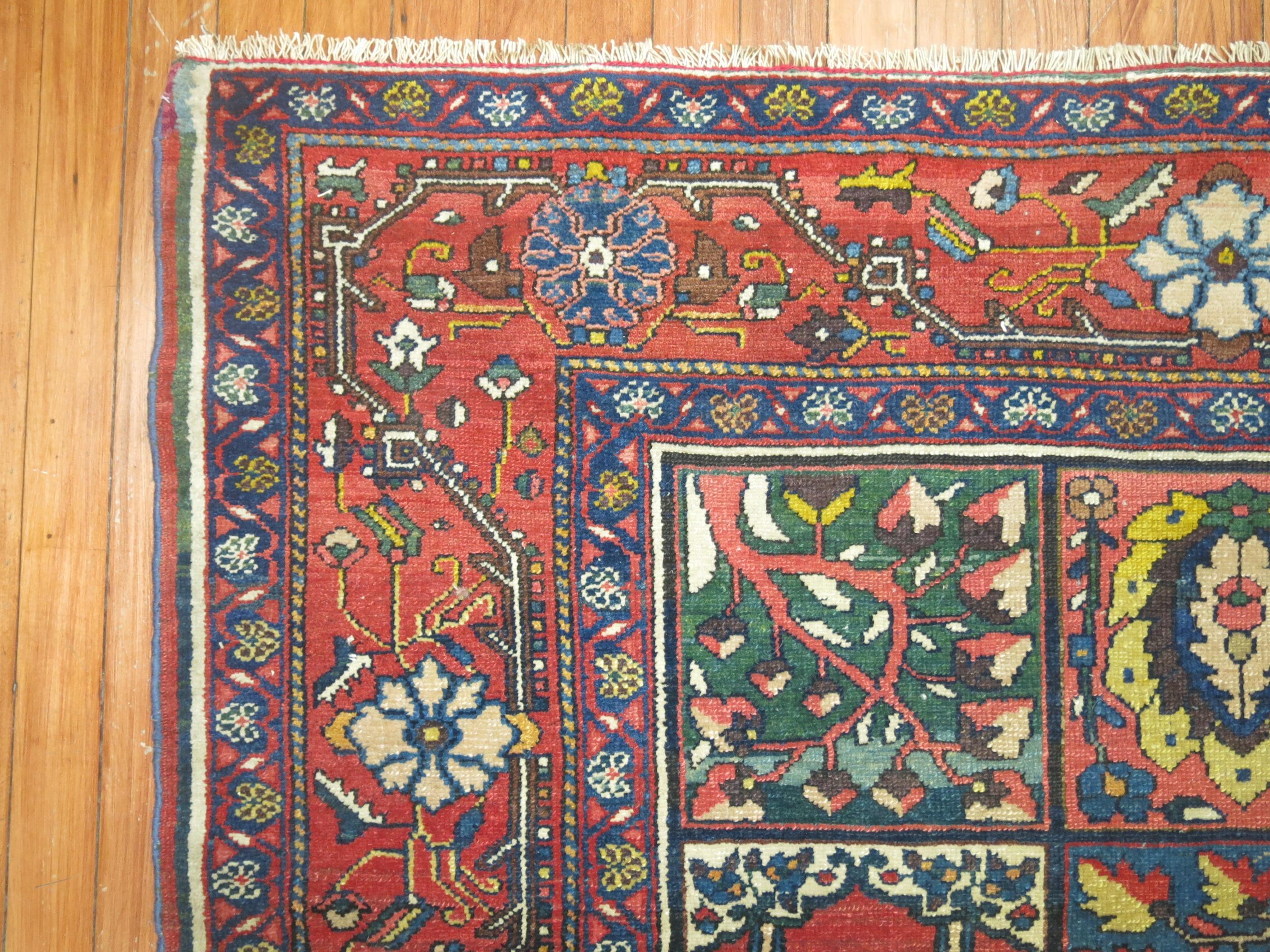 Zabihi Collection Colorful Garden Box Early 20th Century Senneh Bakhtiari Rug  In Good Condition For Sale In New York, NY