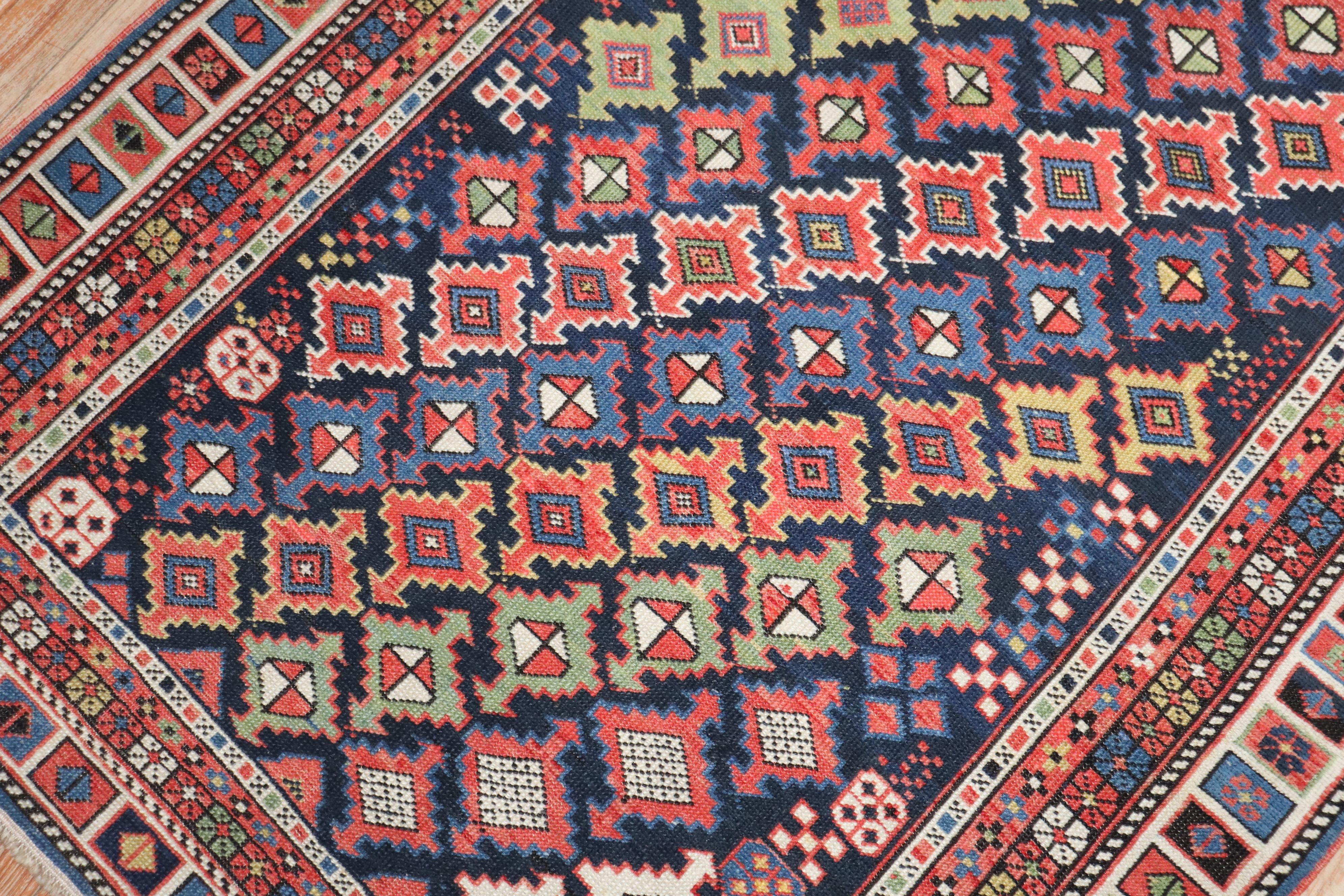 Colorful Geometric Antique Caucasian Shirvan Rug For Sale 3