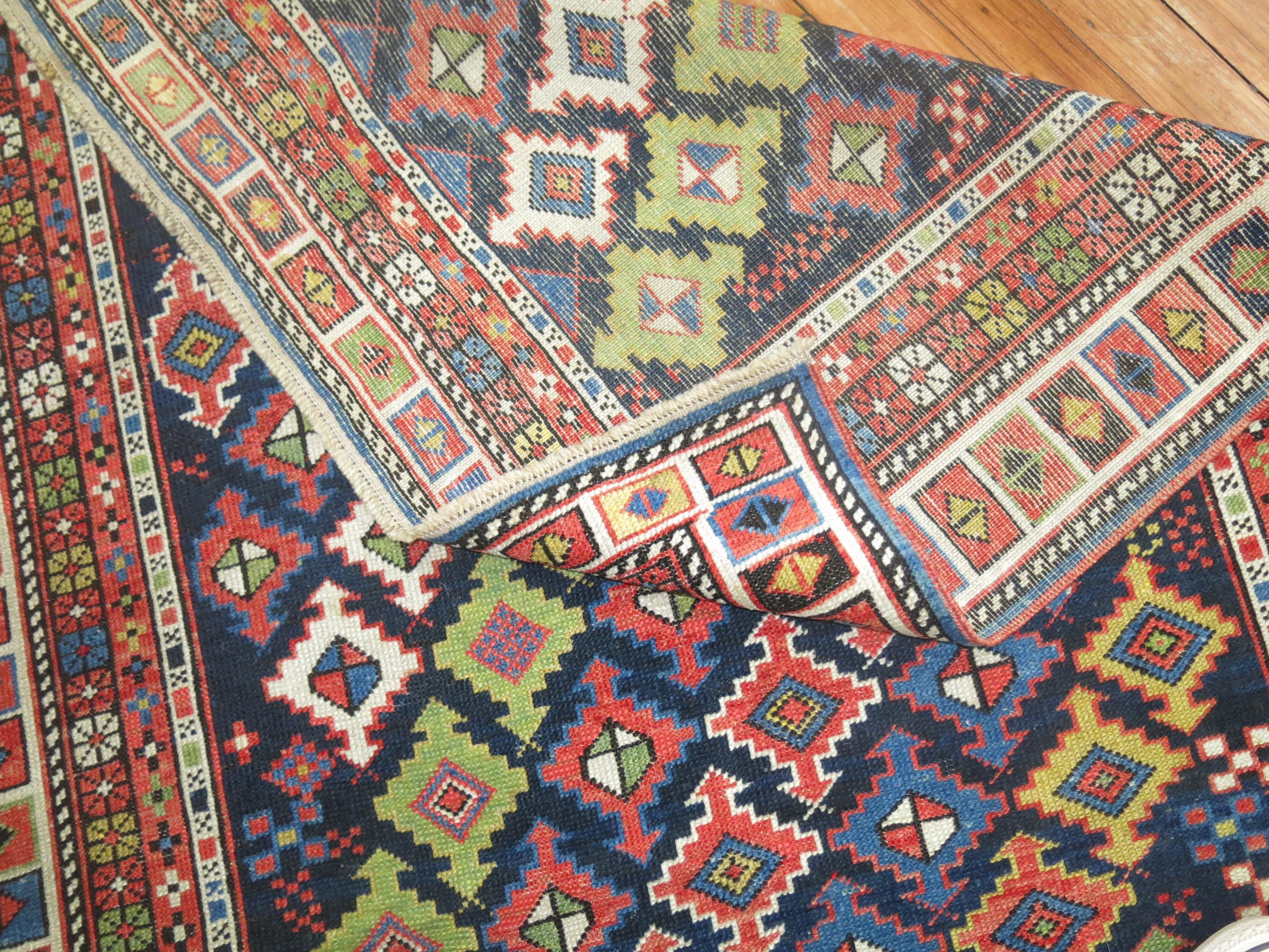 Colorful Geometric Antique Caucasian Shirvan Rug For Sale 1