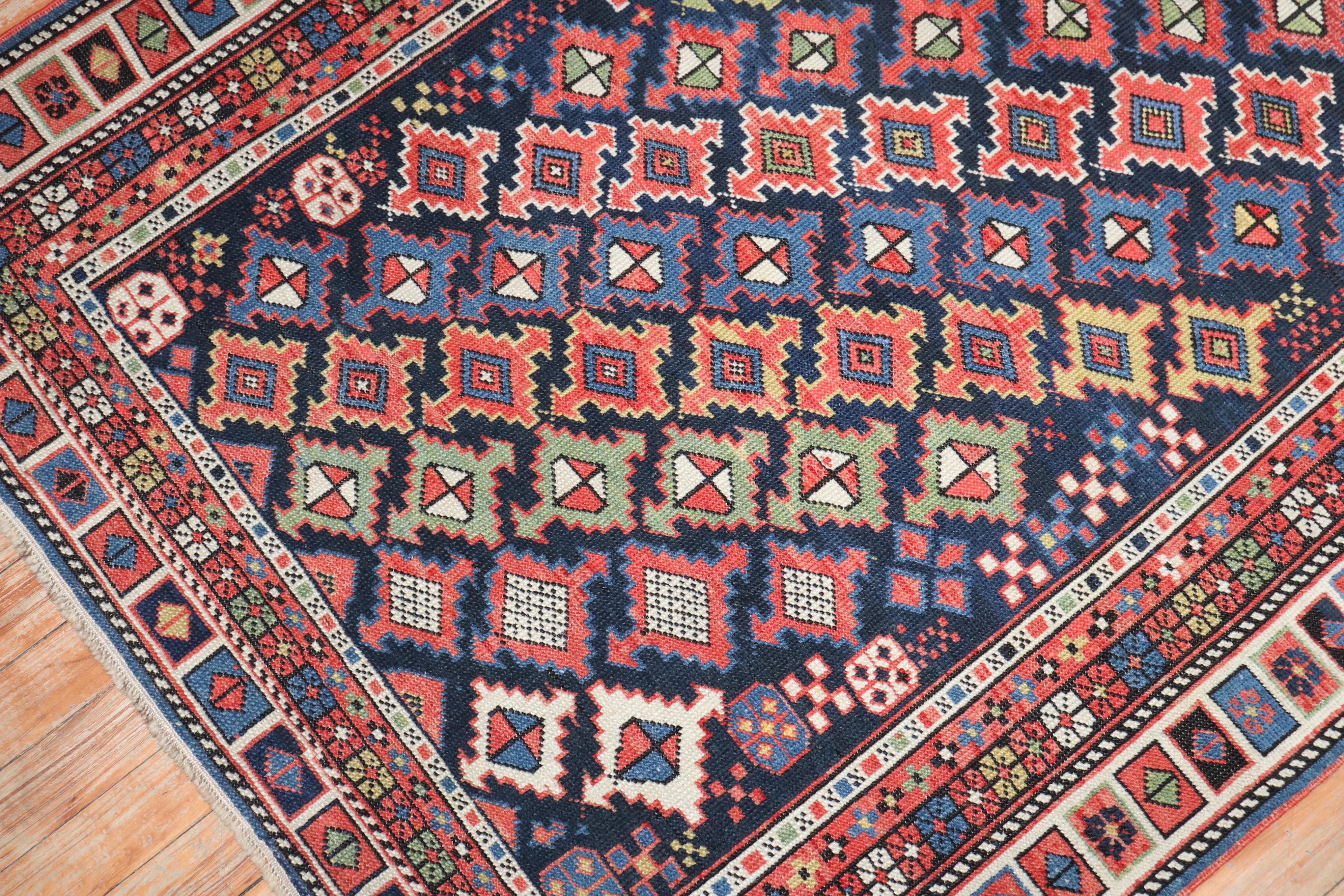 Kazak Colorful Geometric Antique Caucasian Shirvan Rug For Sale