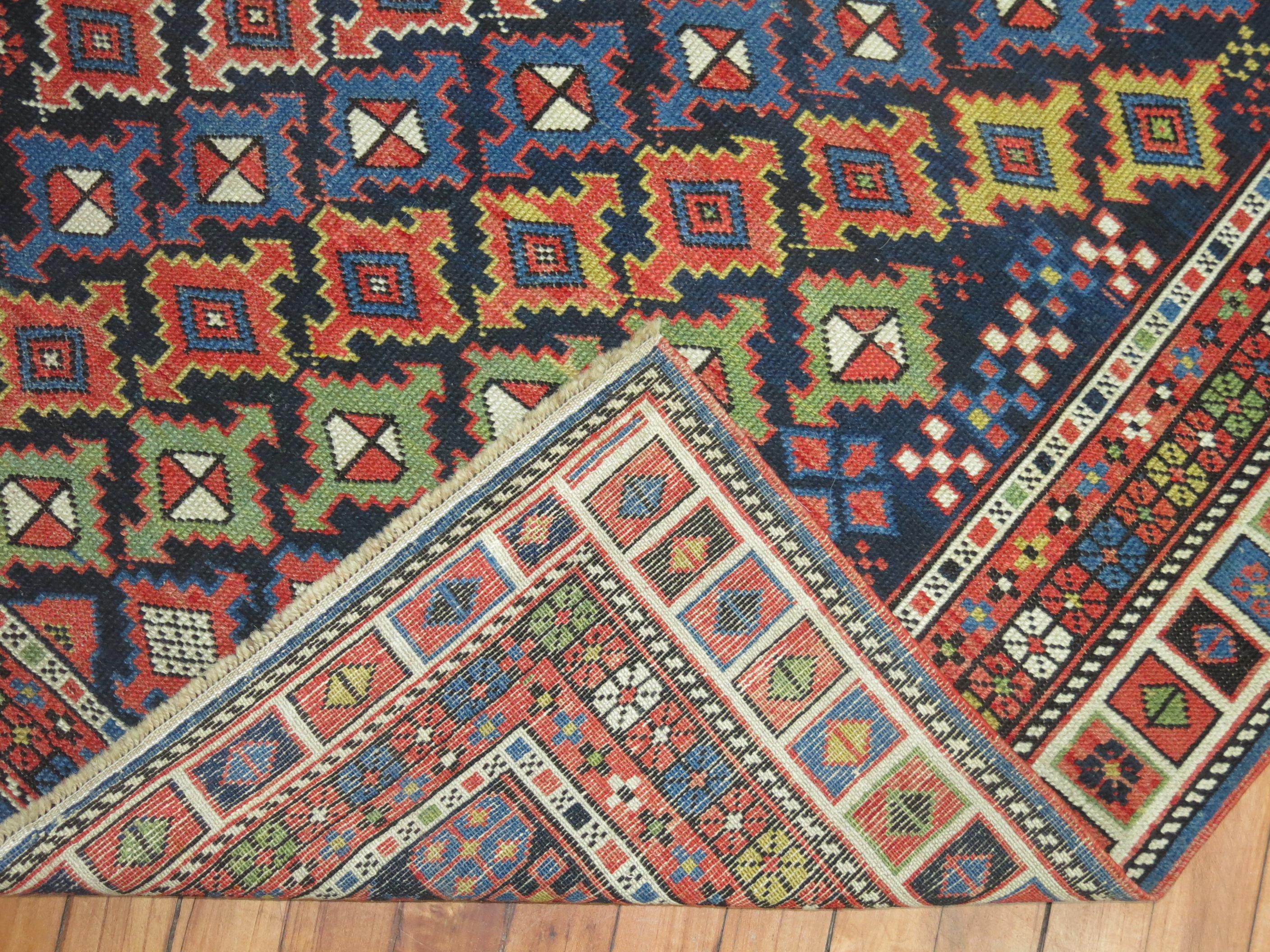Wool Colorful Geometric Antique Caucasian Shirvan Rug For Sale