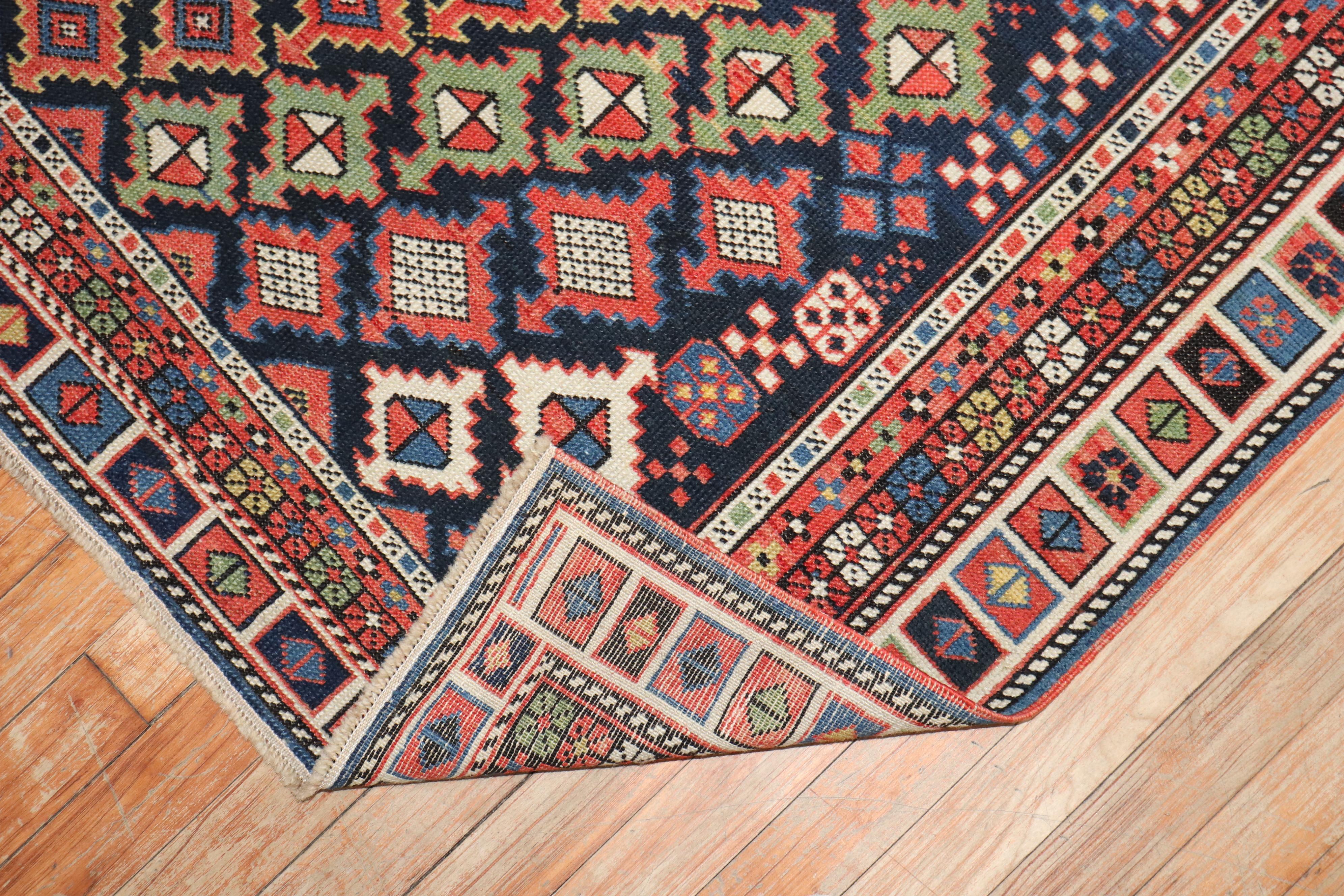 Hand-Knotted Colorful Geometric Antique Caucasian Shirvan Rug For Sale