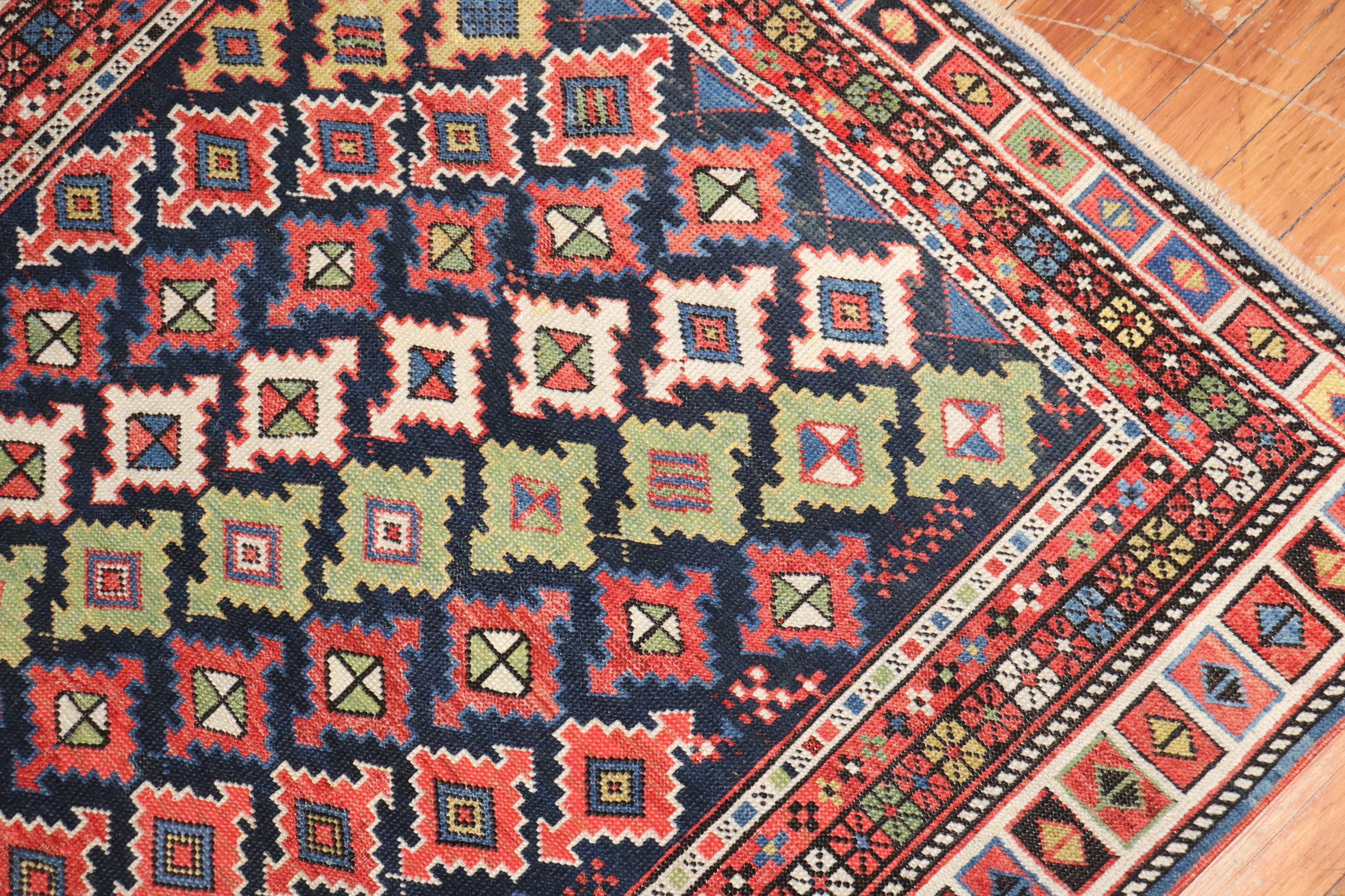Colorful Geometric Antique Caucasian Shirvan Rug In Good Condition For Sale In New York, NY