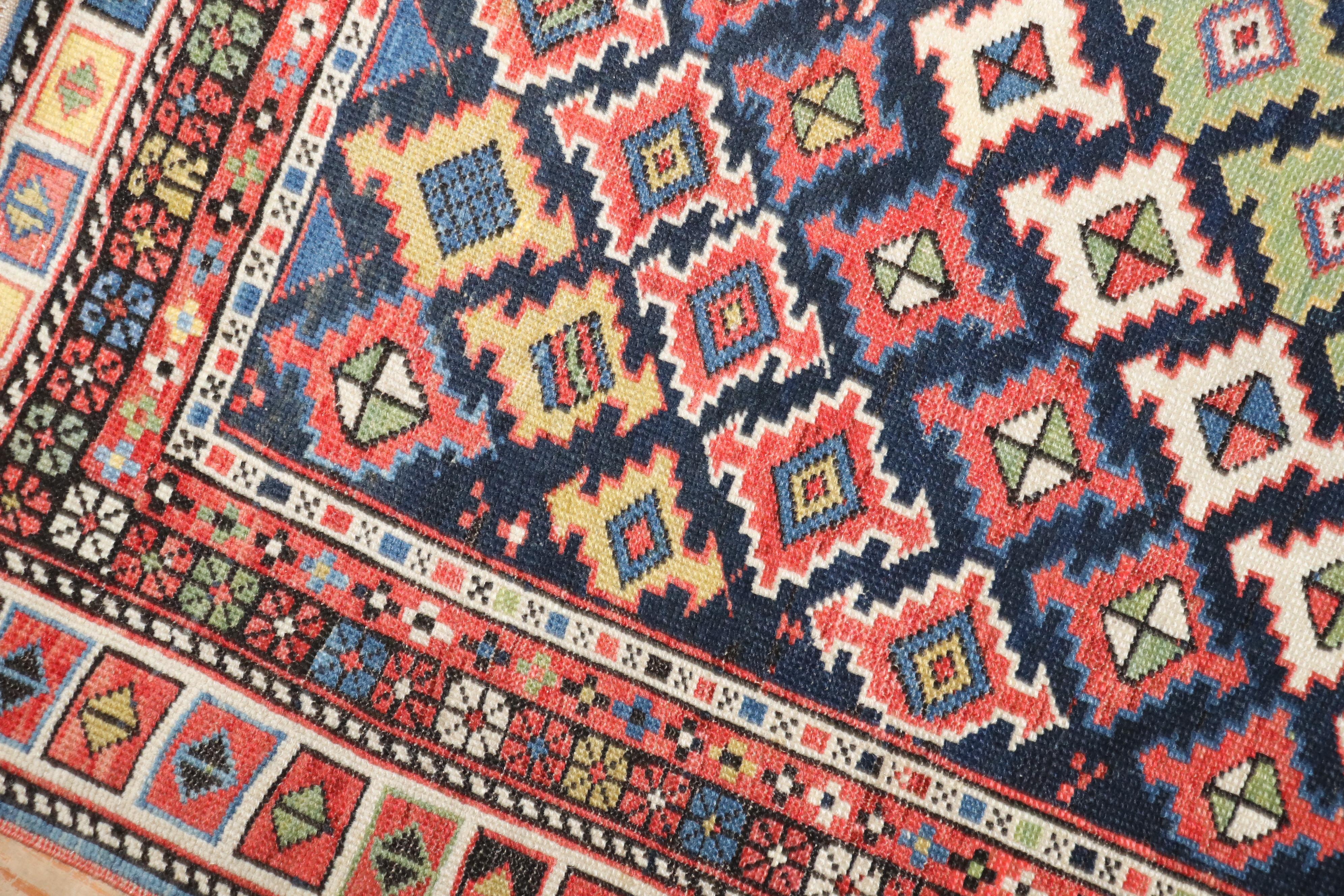 Colorful Geometric Antique Caucasian Shirvan Rug For Sale 2