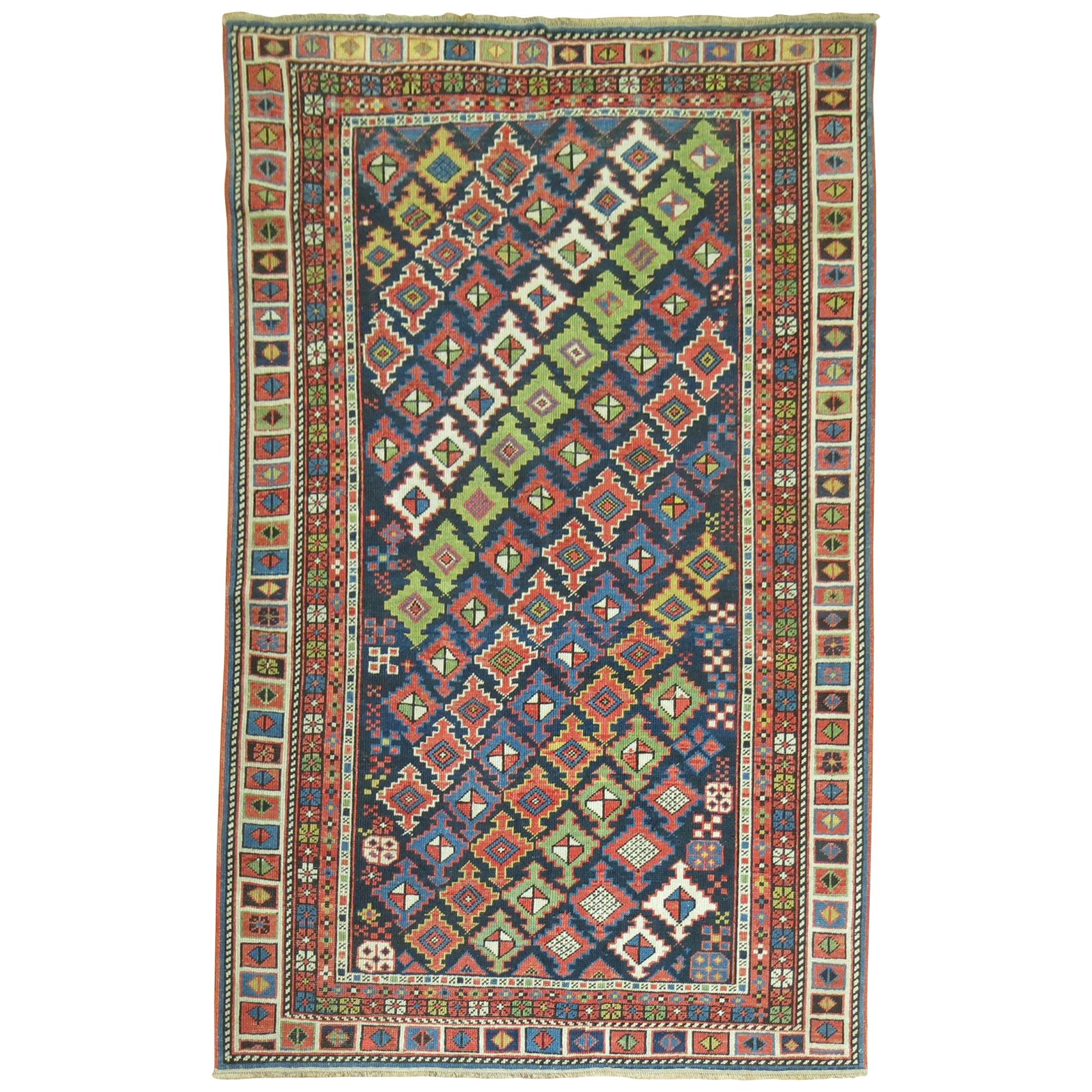 Fine Weave Antique Caucasian Rug, Shirvan Rug with Geometric Design For