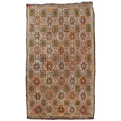 6x10 Ft Mehrfarbiger handgewebter türkischer Jijim-Kelim-Teppich mit geometrischem Design