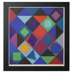 Colorful Geometric Lithograph by Victor Vasarely Signed and Numbered 22" x 21"