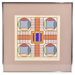 Serigrafia geometrica colorata, con cornice