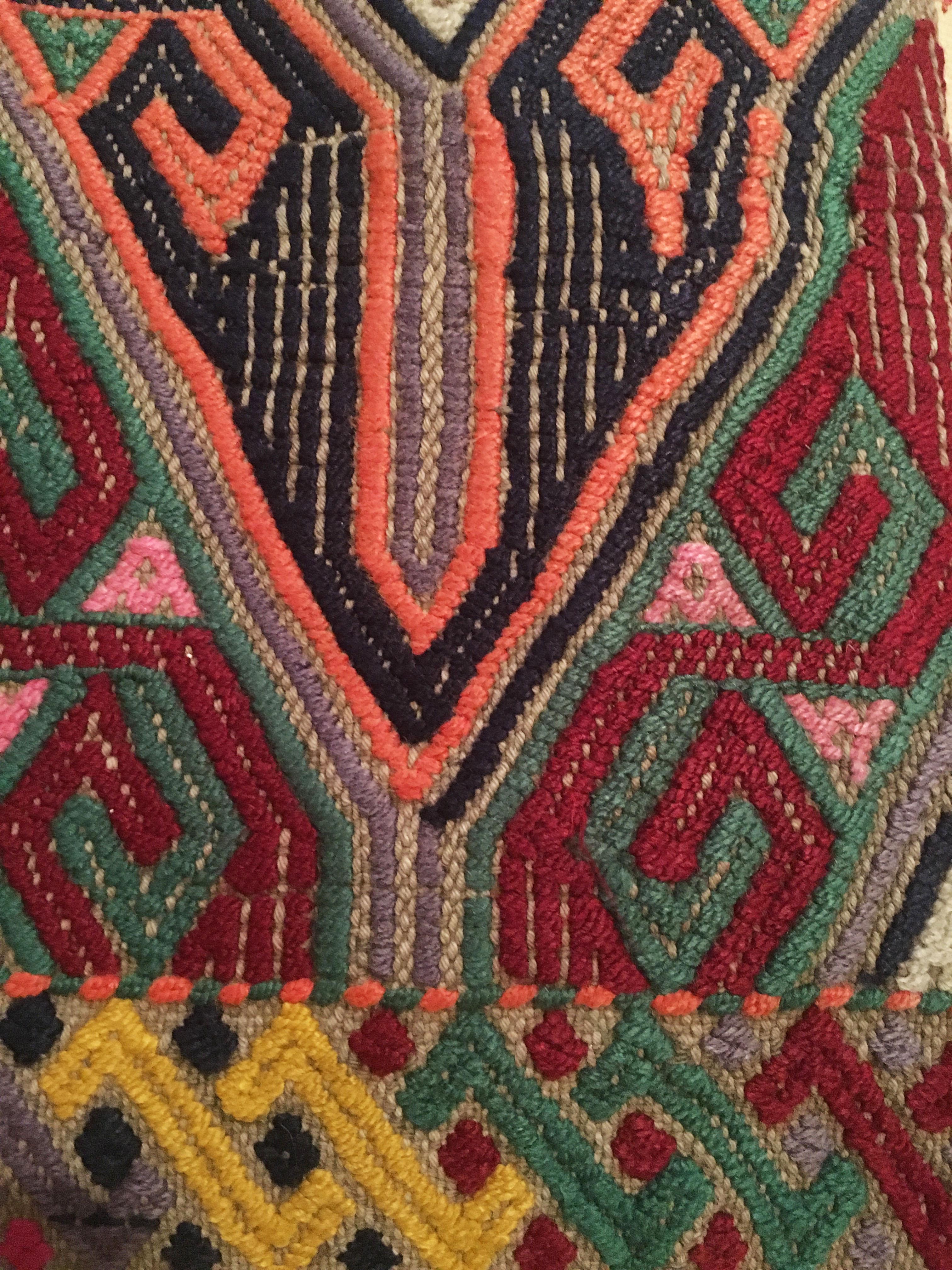 Colorful Geometric Tribal Turkish Embroidered Lumbar Pillow In Excellent Condition In Brooklyn, NY