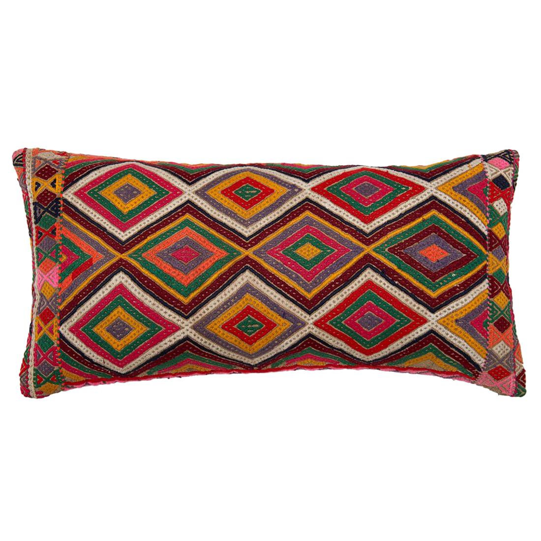 Colorful Geometric Tribal Turkish Embroidered Lumbar Pillow