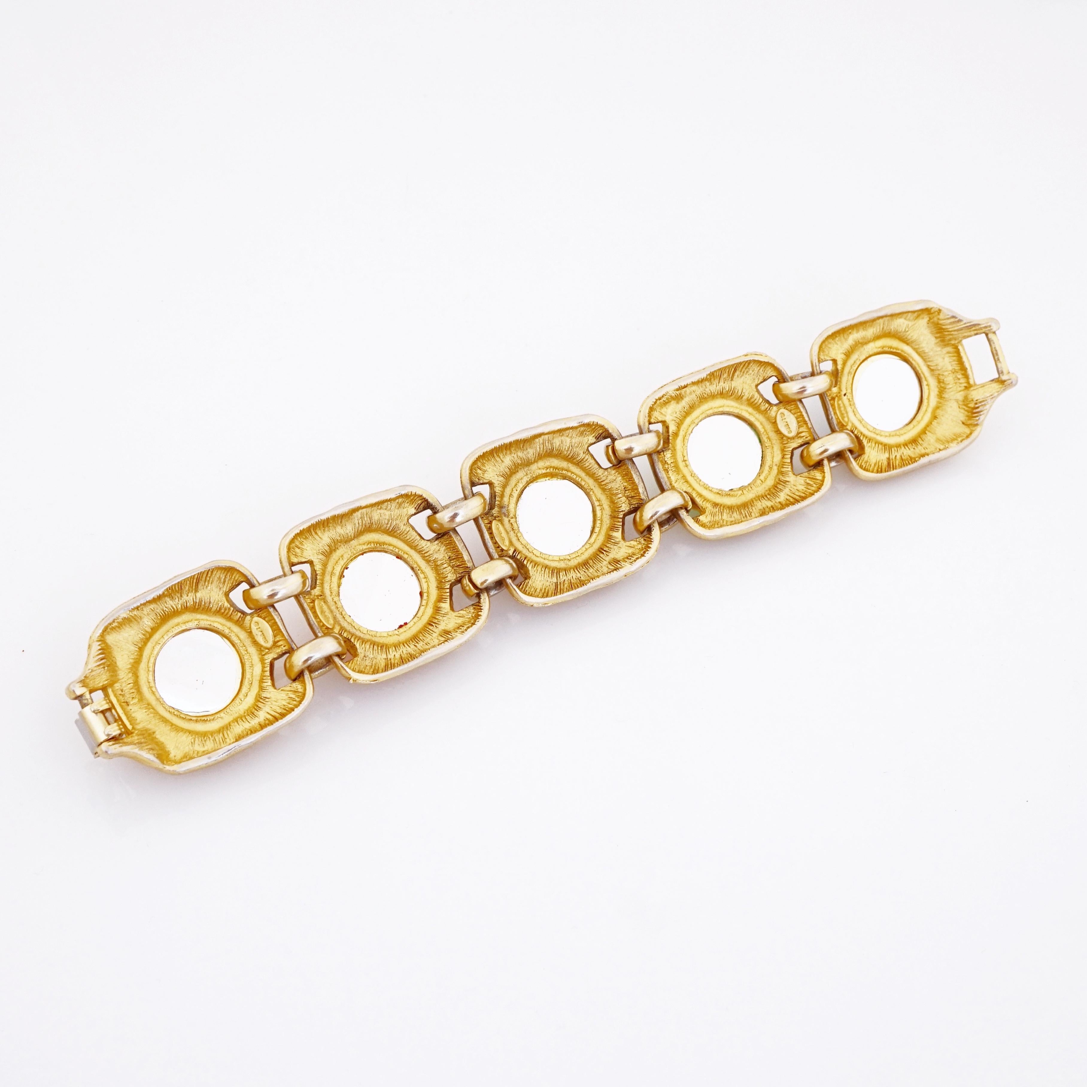 De las mujeres Pulsera de eslabones de oro martillado con cabujones de cristal de colores, Gemcraft, años 80 en venta