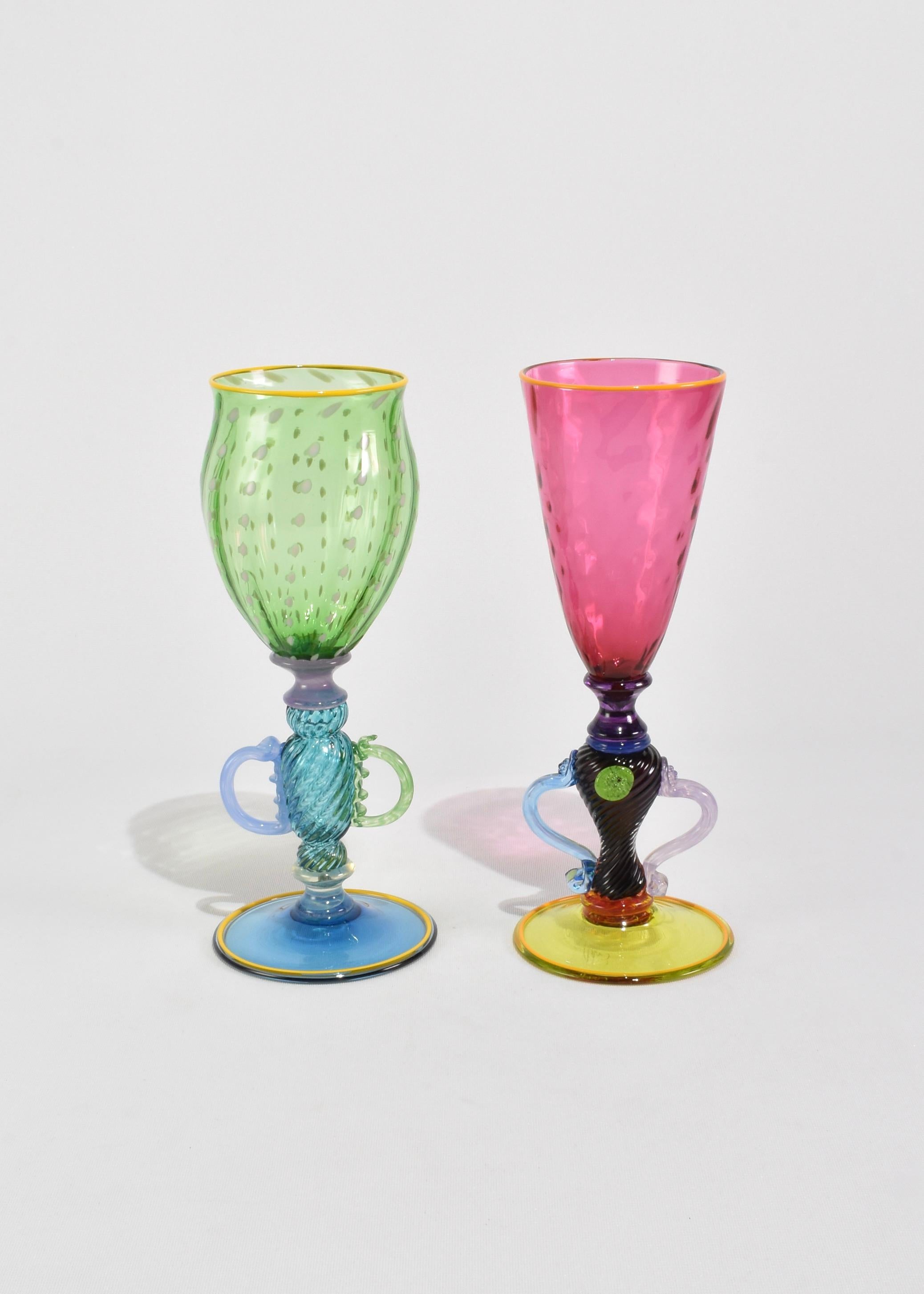 Hand-Crafted Colorful Glass Goblet Set For Sale