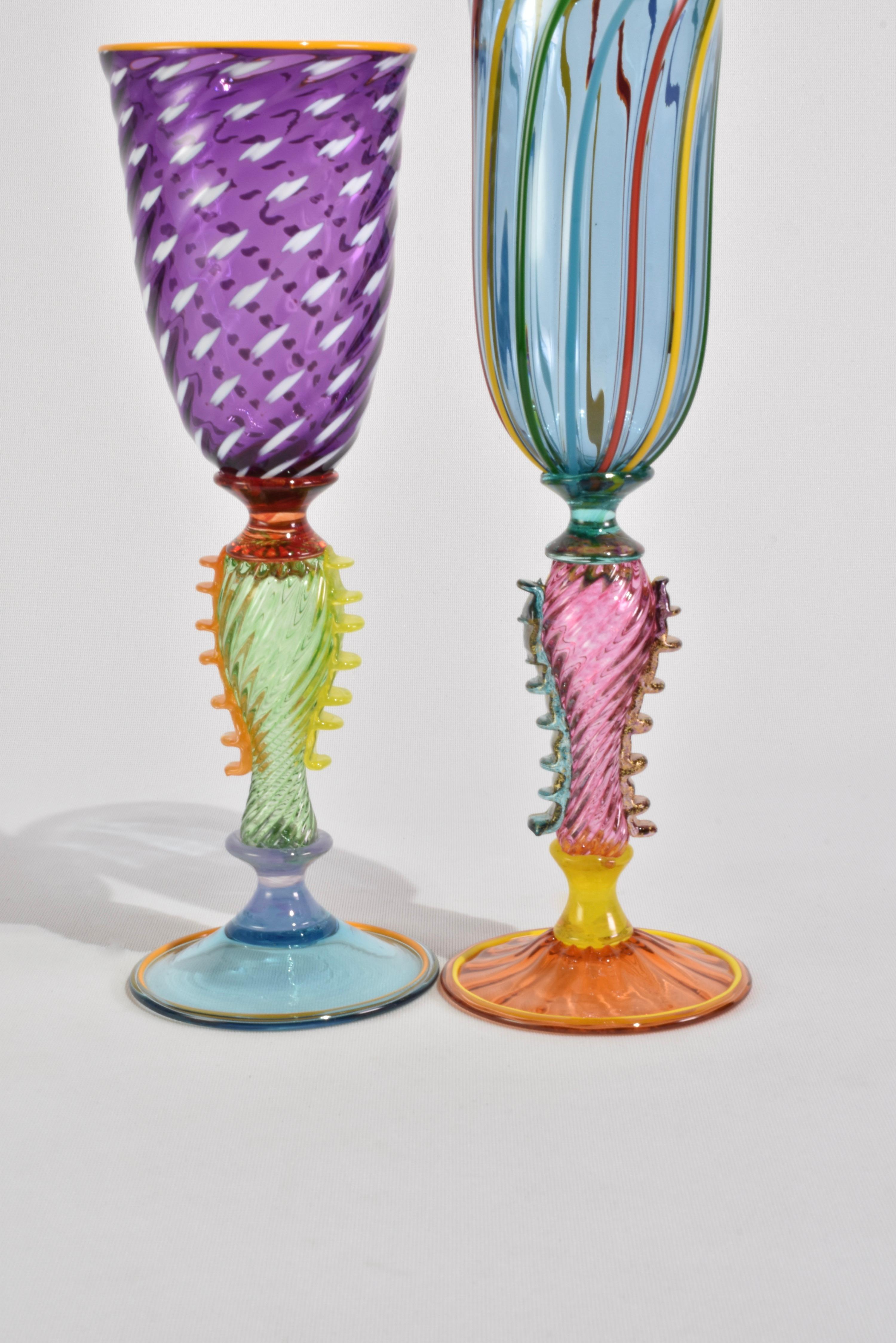 Hand-Crafted Colorful Glass Goblet Set