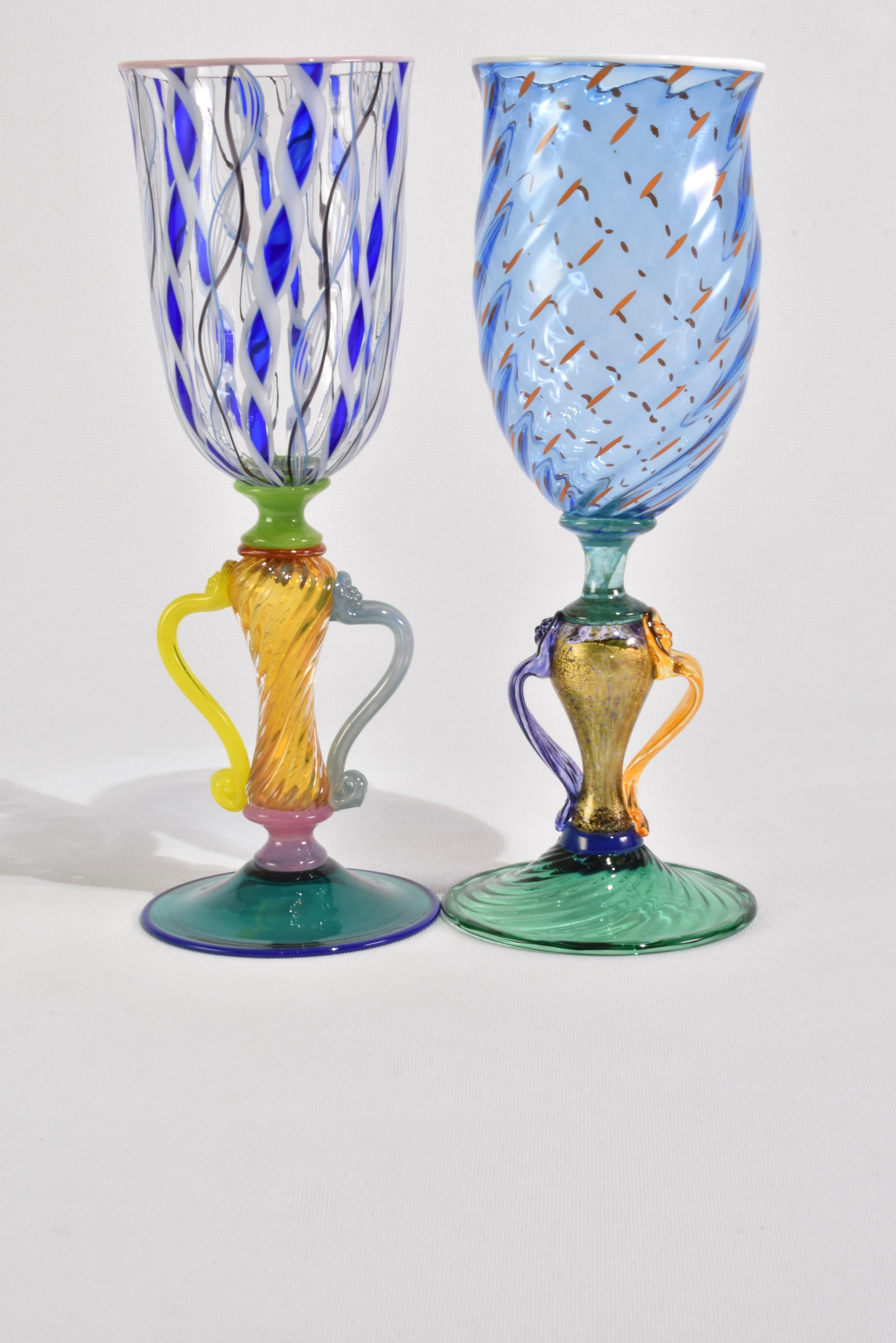 Hand-Crafted Colorful Glass Goblet Set For Sale