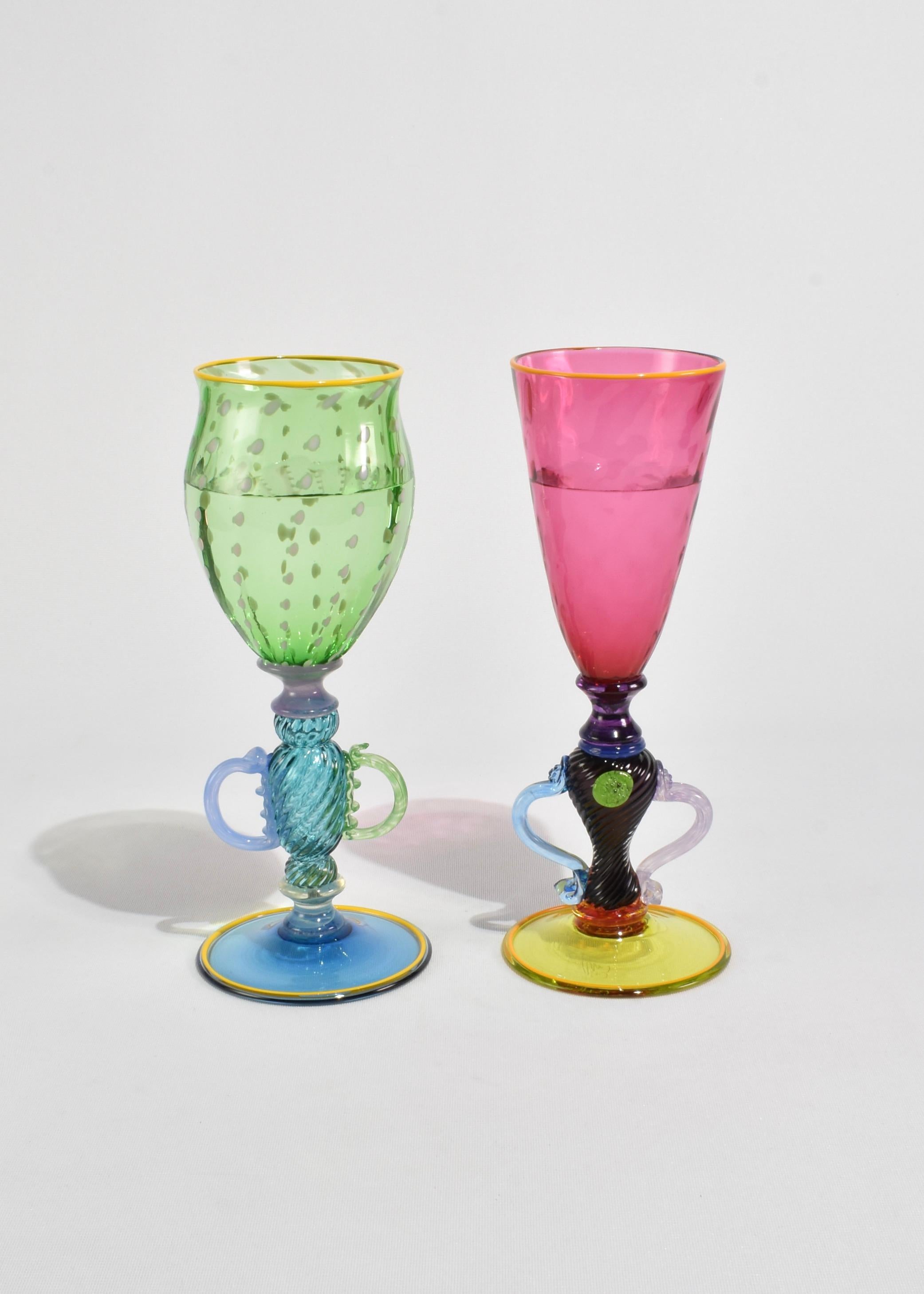 20th Century Colorful Glass Goblet Set For Sale