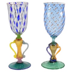 Vintage Colorful Glass Goblet Set