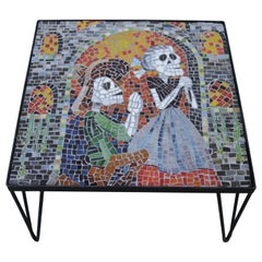 Colorful Glass Mosaic Coffee Table in the Style of "Dia de Muertos"