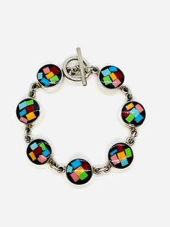 Colorful Glass Mosaic Inlay Artisan Bracelet, Toggle Closure, 925 Silver