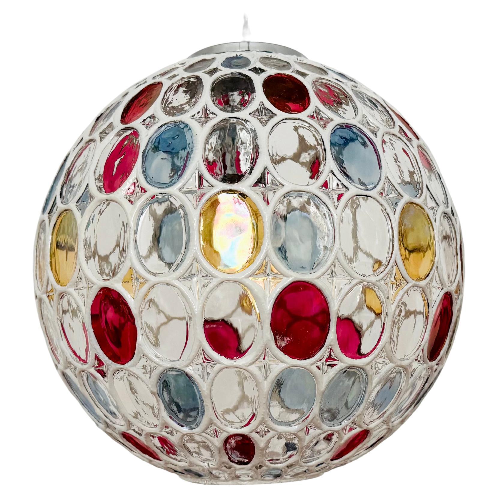 Lámpara colgante de cristal de colores de Glashütte Limburg en venta