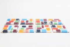 Murano Colorful Glass Fused Square Coasters Set of 8 Barware