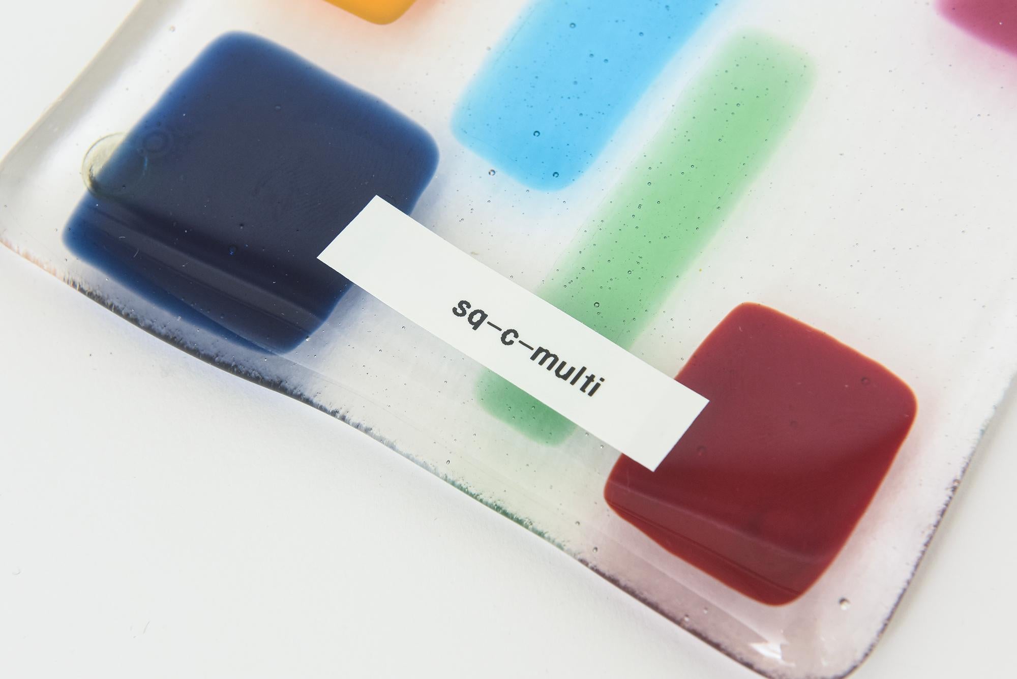 Murano Colorful Glass Fused Square Coasters Set of 8 Barware For Sale 3
