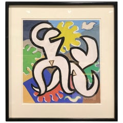 Colorful Gouache "Abstract Dancing Nudes" by Gio Colucci