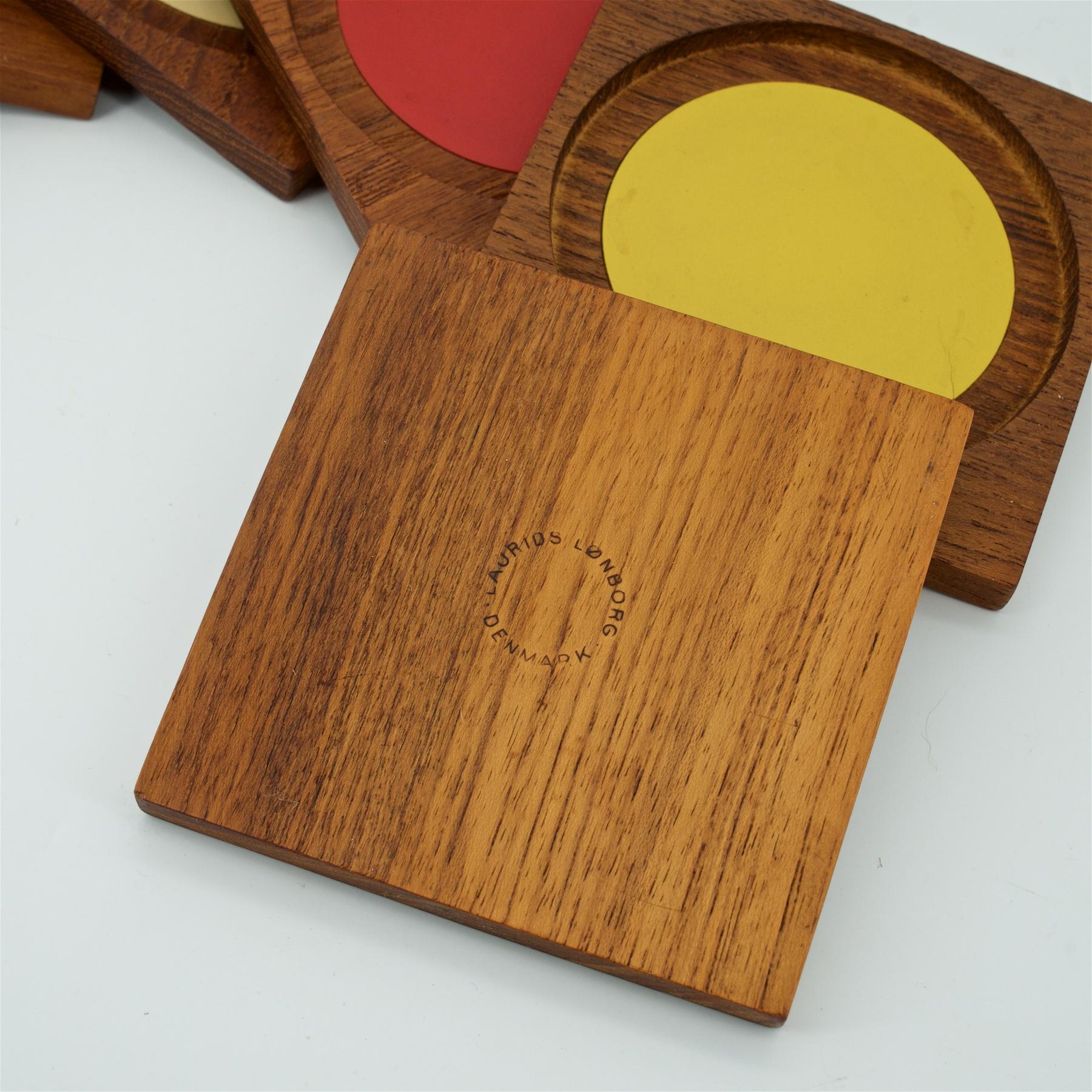 Danish Colorful Graphic Design Teak Cocktail Coasters Midcentury Palm Springs Vibe