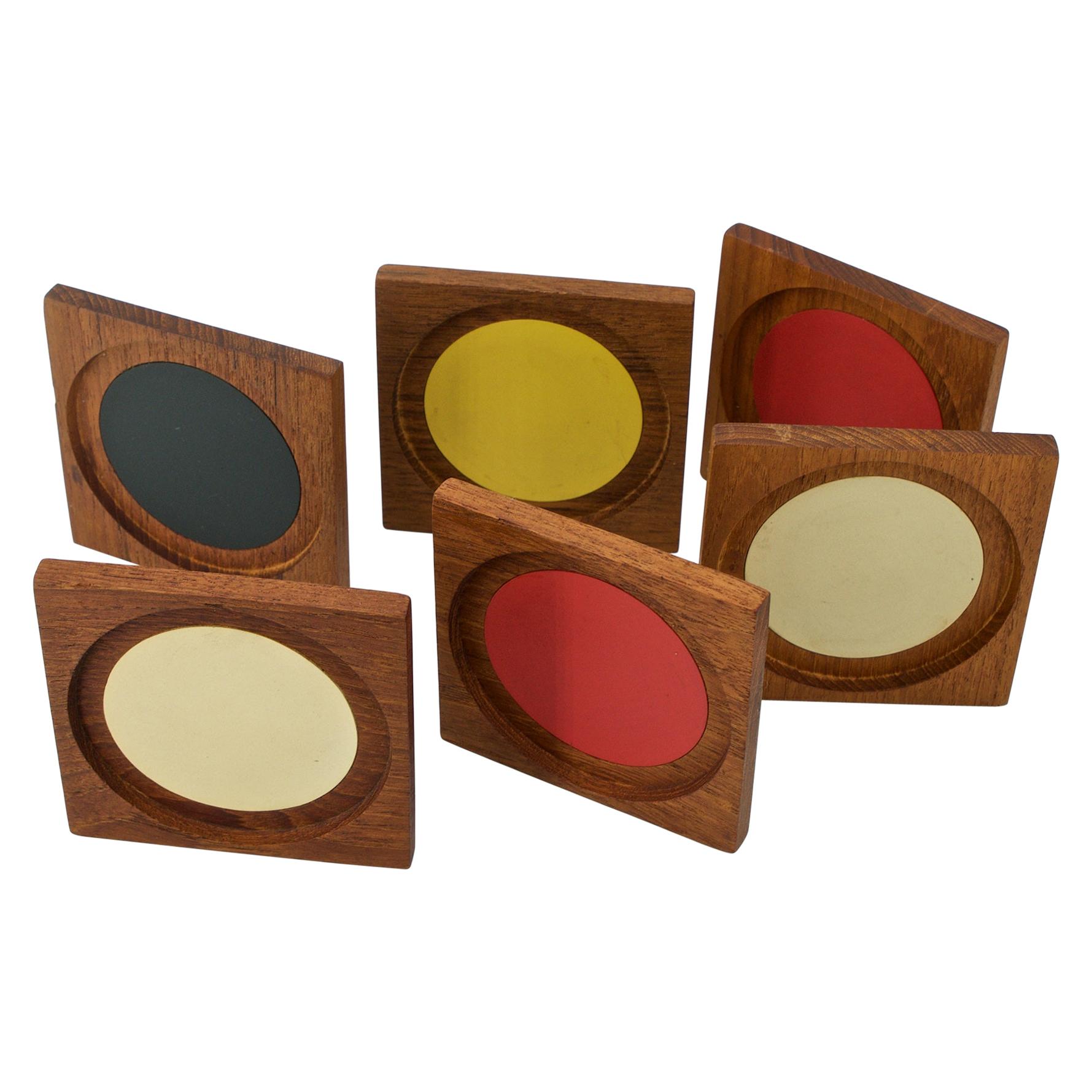 Colorful Graphic Design Teak Cocktail Coasters Midcentury Palm Springs Vibe