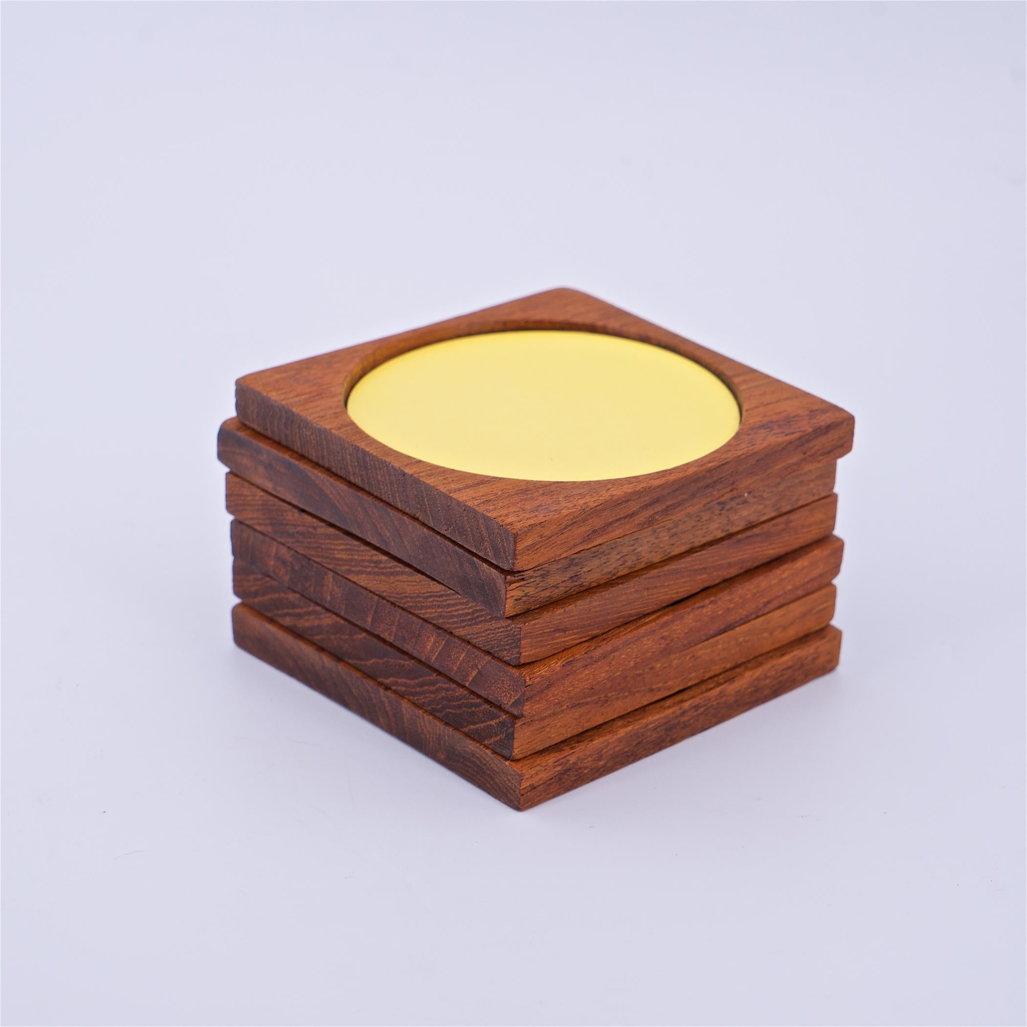 Oiled Colorful Graphic Design Teak Cocktail Coasters Midcentury Palm Springs Vibe