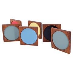 Used Colorful Graphic Design Teak Cocktail Coasters Midcentury Palm Springs Vibe