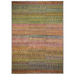 Colorful Grass Design Sari Silk Textured Wool Modern Hand Knotted Oriental Rug