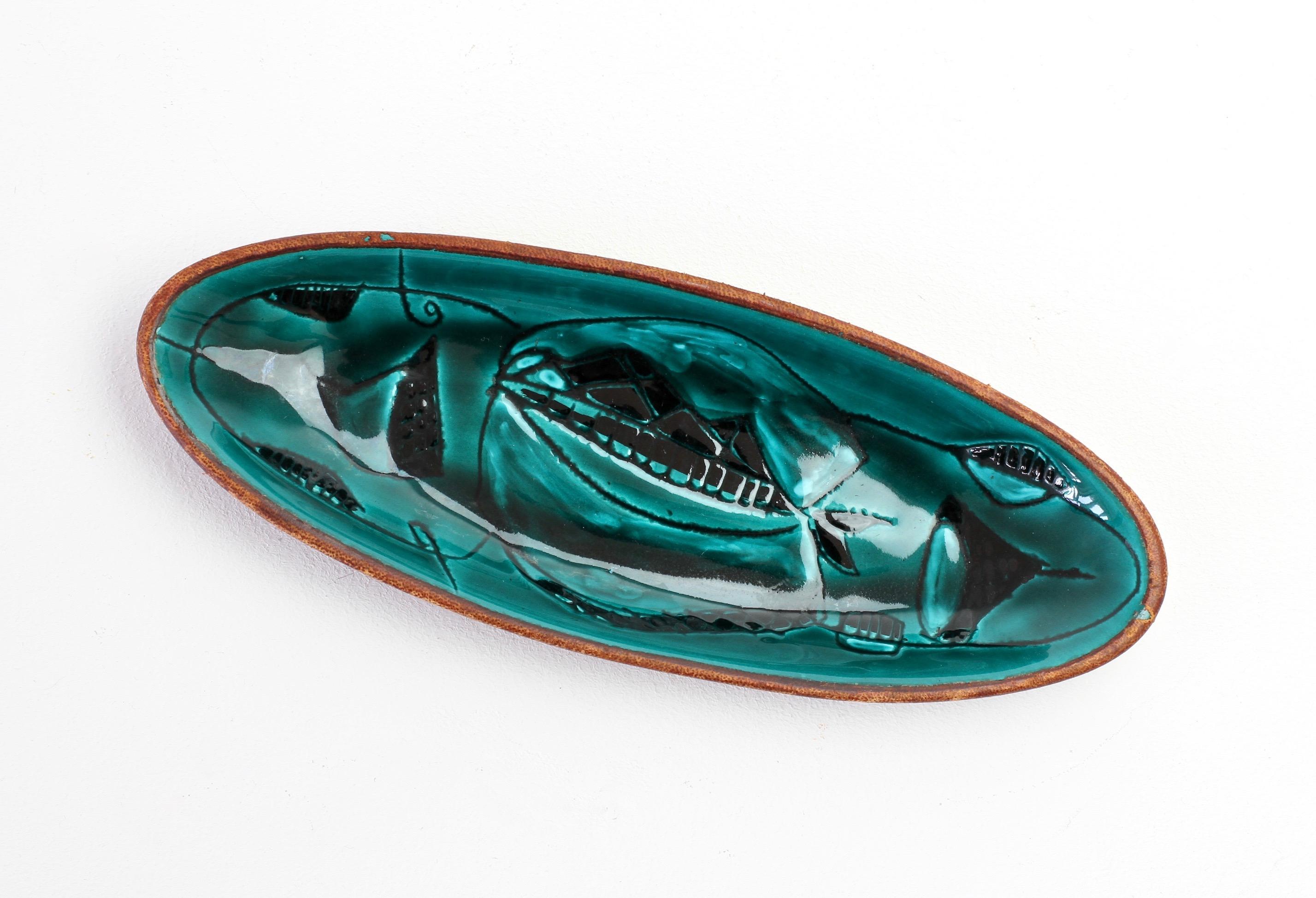 Bunte grüne italienische glasierte Keramik-Lederschale im Marcello Fantoni-Stil im Angebot 2