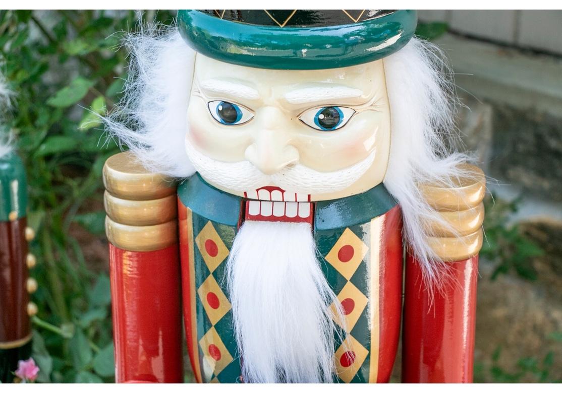 All figures are highly decorative and wonderfully carved and painted. No two in this lot are alike and vary in size and color.
Includes a tall figure holding a tray, a figure holding a sword, a figure holding a toy gun, a figure missing it's staff