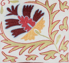 Colorful Hand Embroidered Silk Cushion Cover, Suzani Throw Pillow Cover