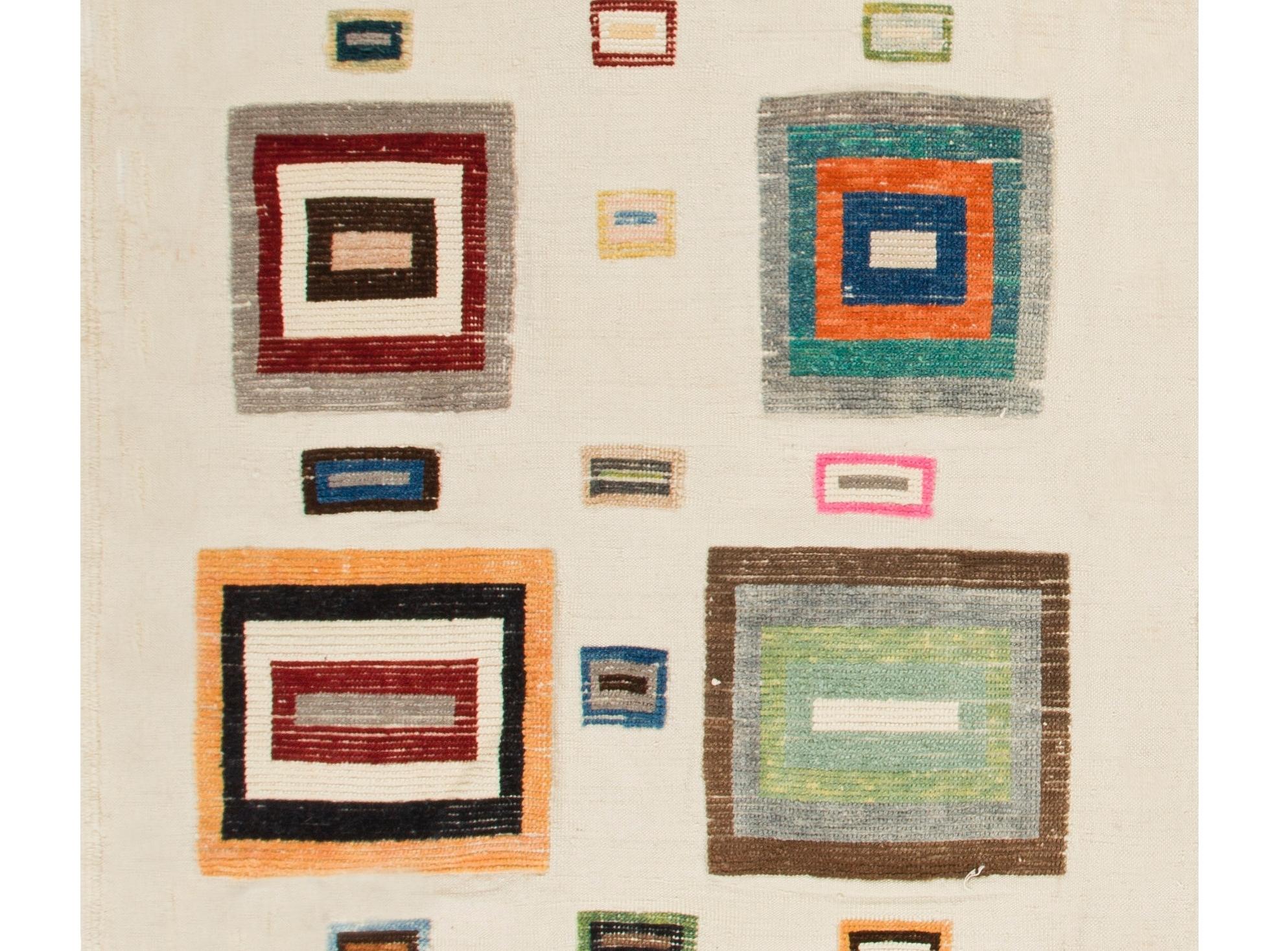 Modern Colorful Handmade High and Low Pile Runner Rug, 100% Wool, Custom Options Avail. For Sale