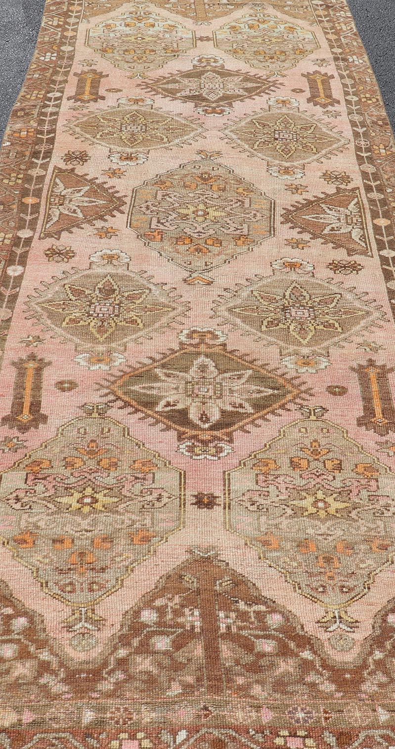 Colorful Hand Knotted Turkish Kars Galley Rug in Wool with Medallion Design For Sale 3