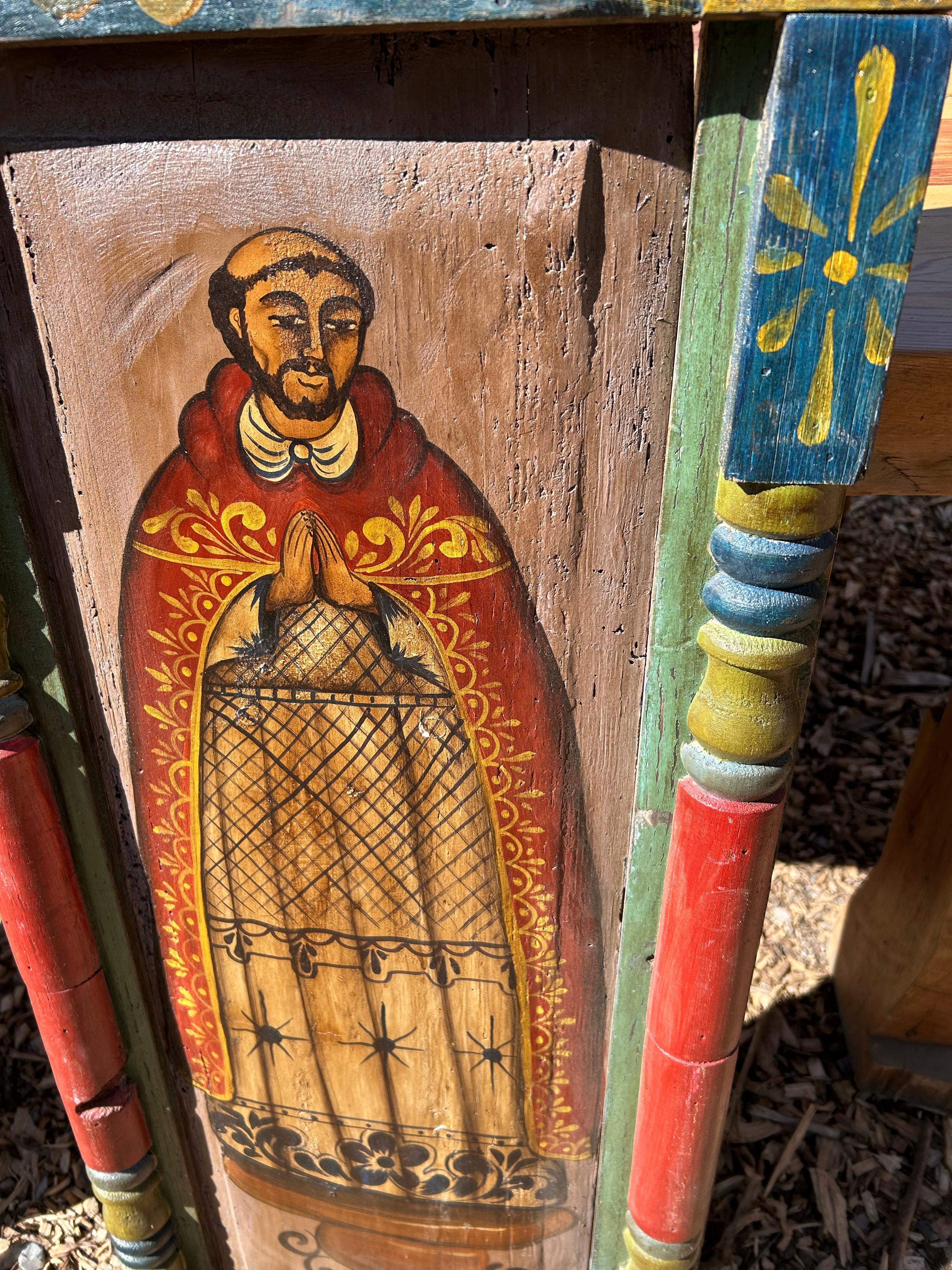 Mid-20th Century Colorful Hand Made Mexican Folk Art Icon Painting For Sale