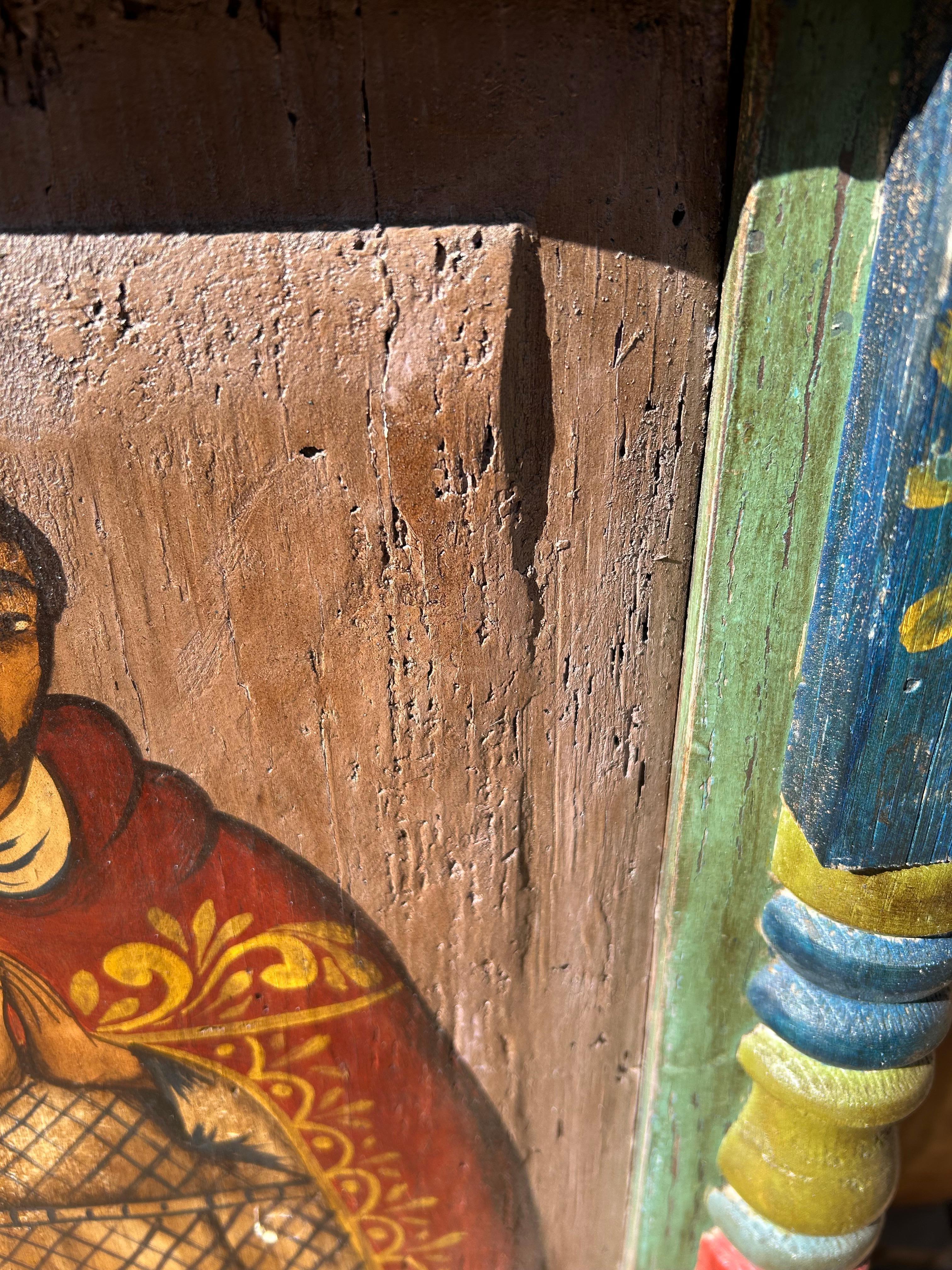 Colorful Hand Made Mexican Folk Art Icon Painting For Sale 2