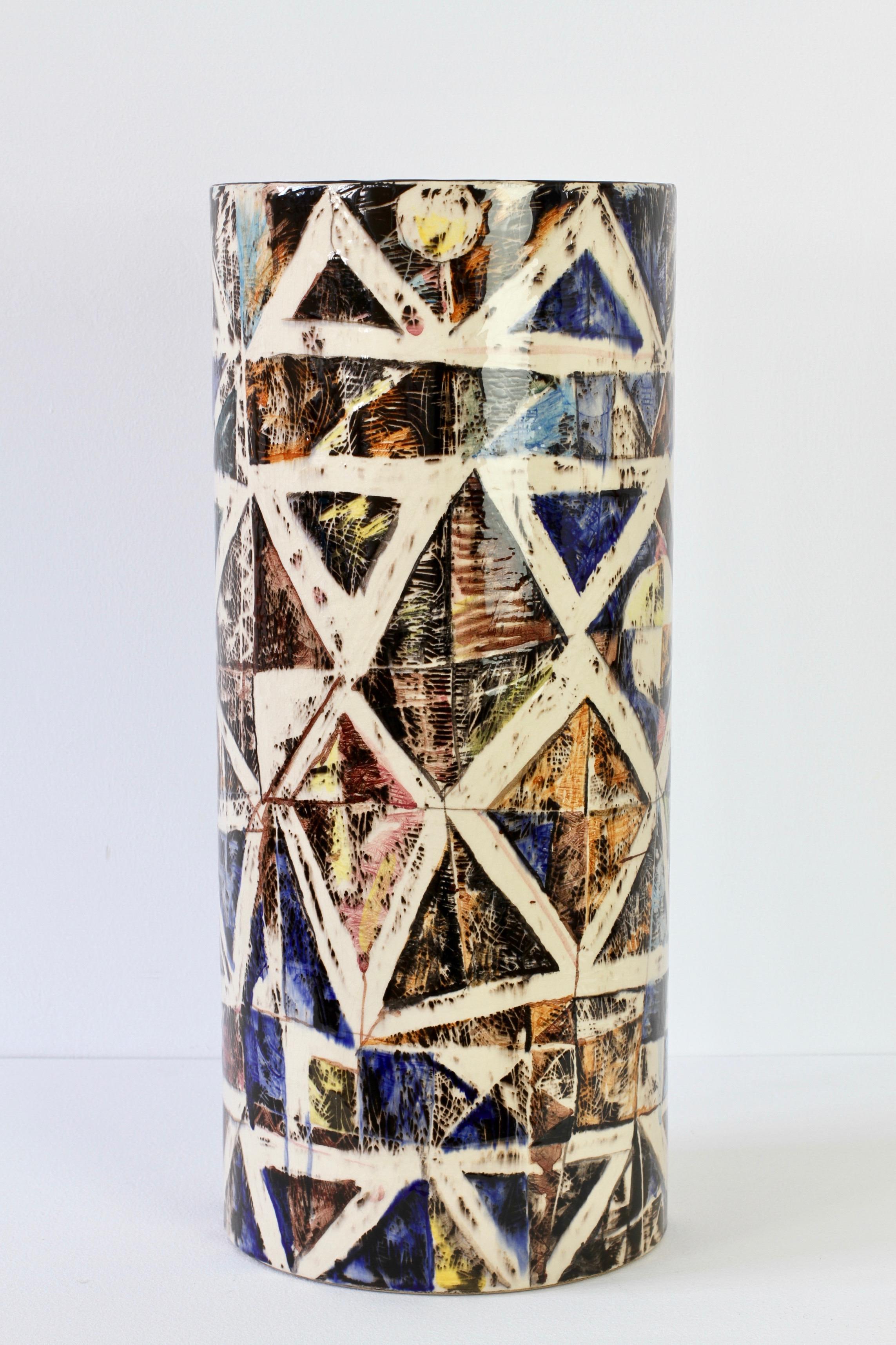 Stunning, unique one off & rare Mid-Century Modern vintage umbrella Stand or holder signed and dated (5.1.1965) by the German artist Eberhard Dänzer (1935-2008) Karlsruhe, Germany in 1965. Hand decorated with colorful geometric shapes - almost