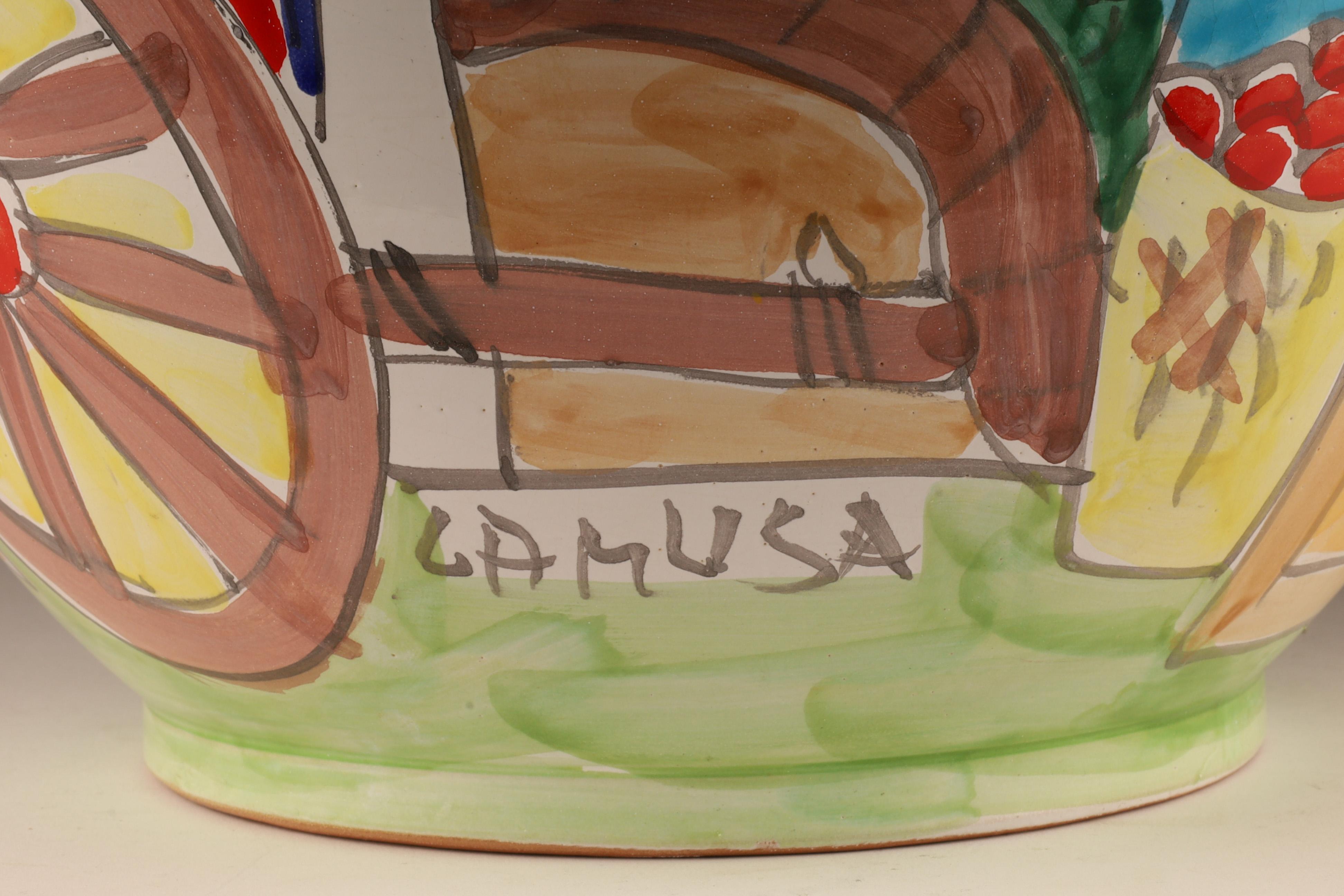 Late 20th Century Colorful Hand Painted Italian La Musa  Ceramic Planter For Sale