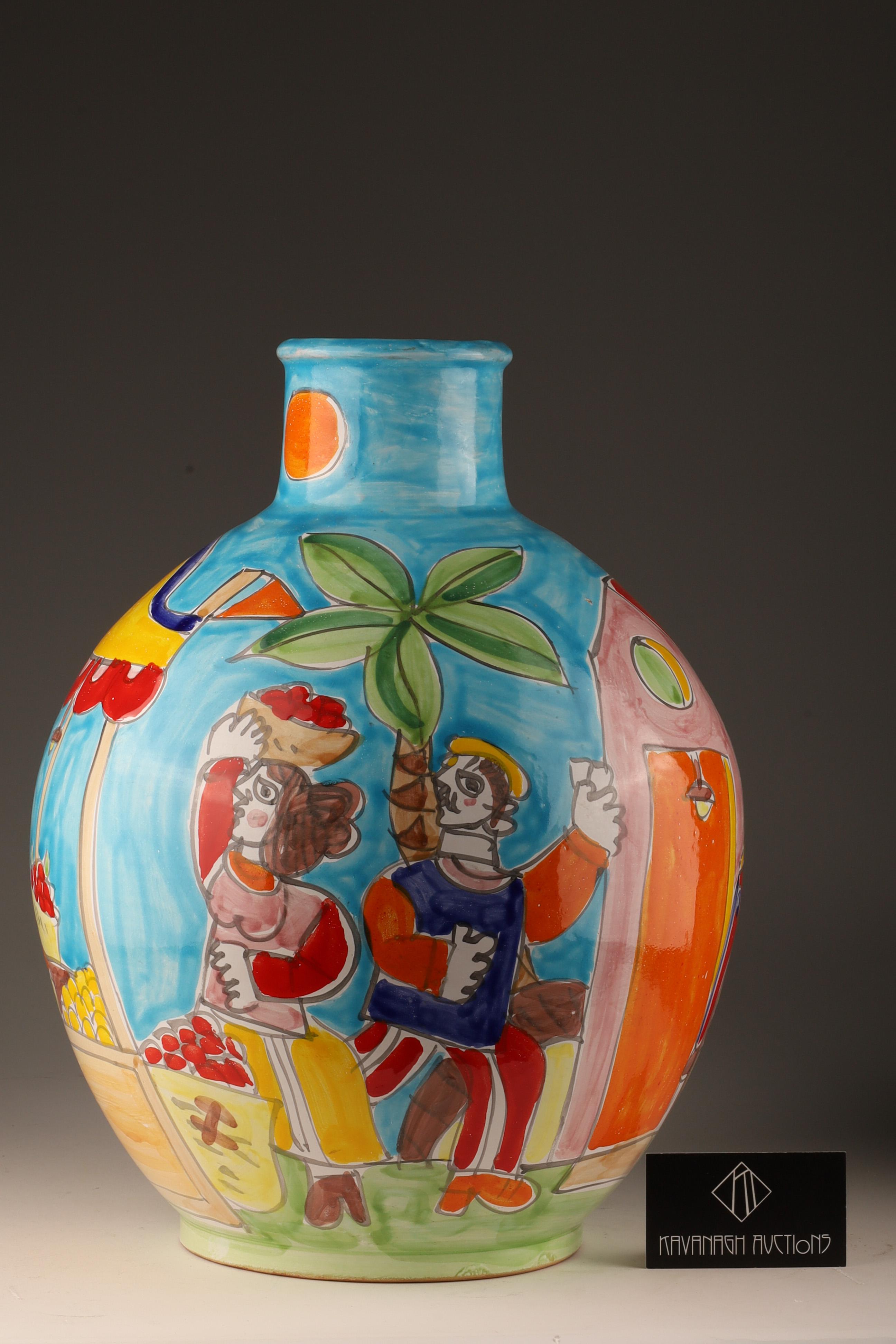Colorful Hand Painted Italian La Musa  Ceramic Planter For Sale 1